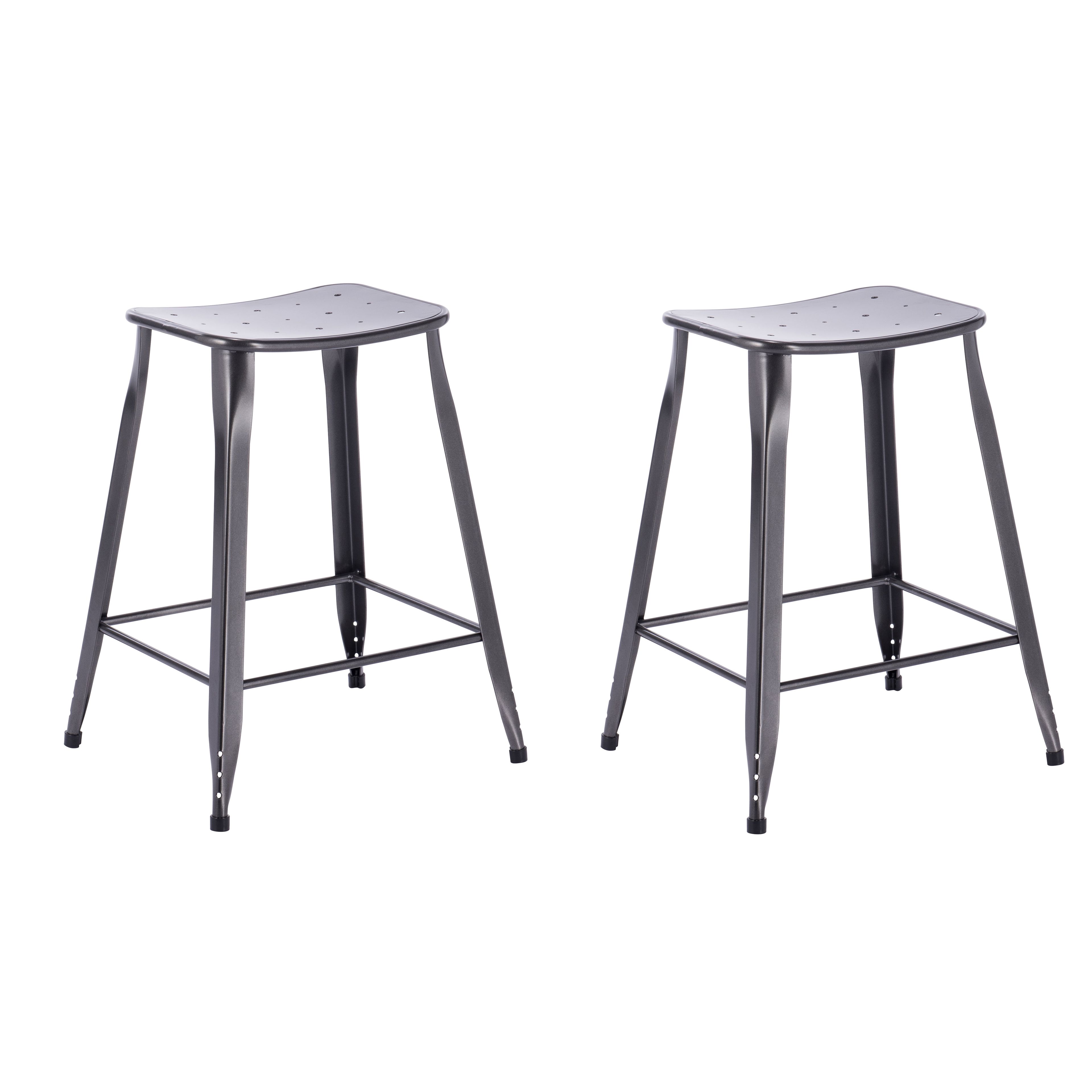 Lennon Silver Metal Backless Saddle Counter Stools, Set of 2