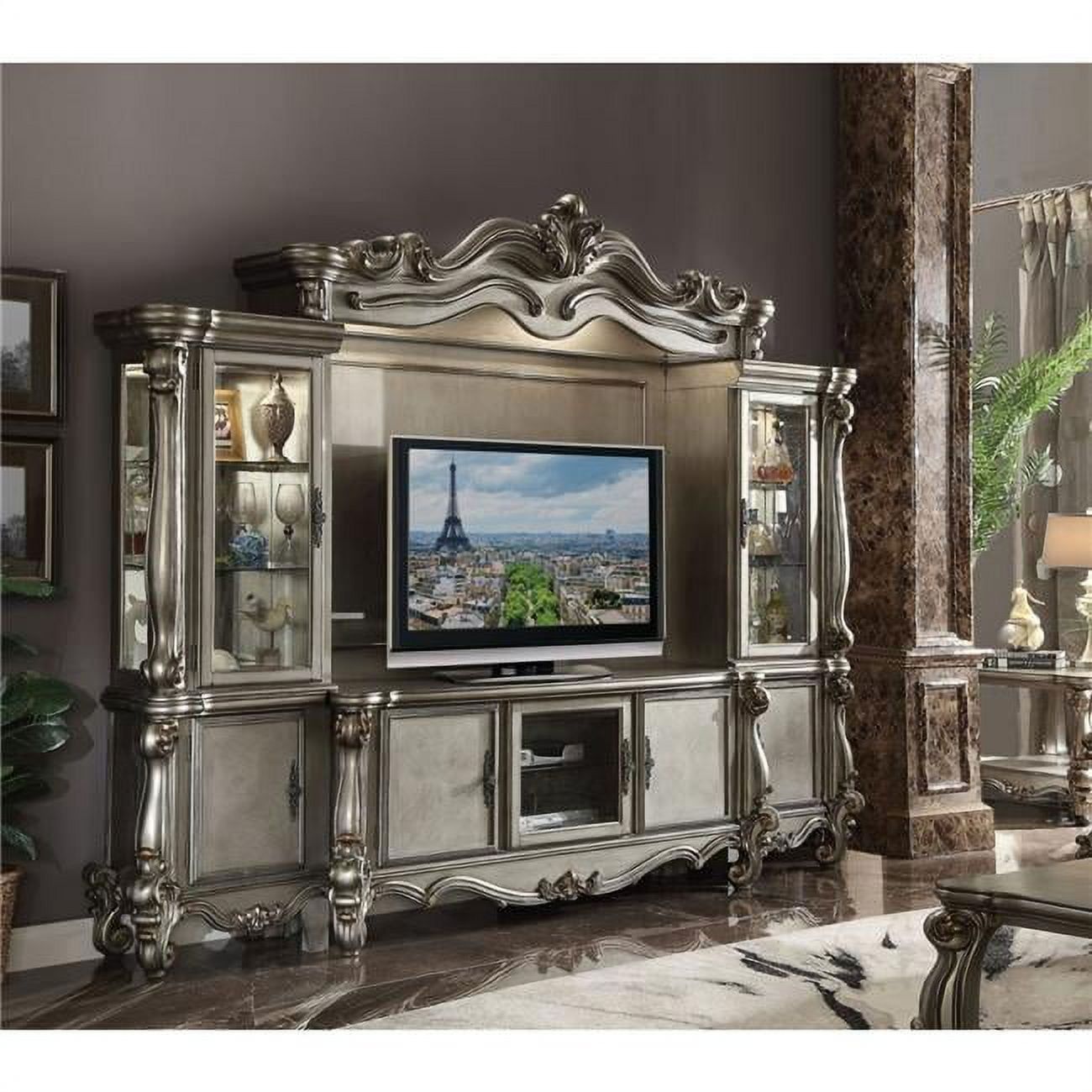 Versailles Antique Platinum Grand Entertainment Center with Touch Light