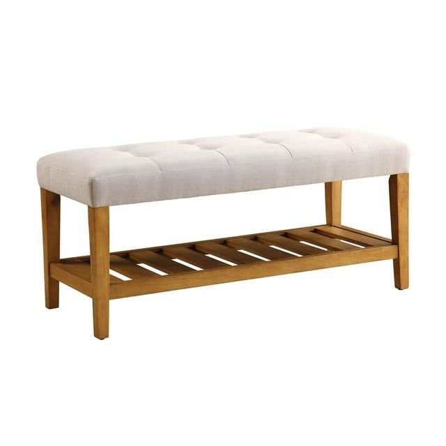 Charla Light Gray Oak 40" Tufted Storage Bench with Slatted Shelf