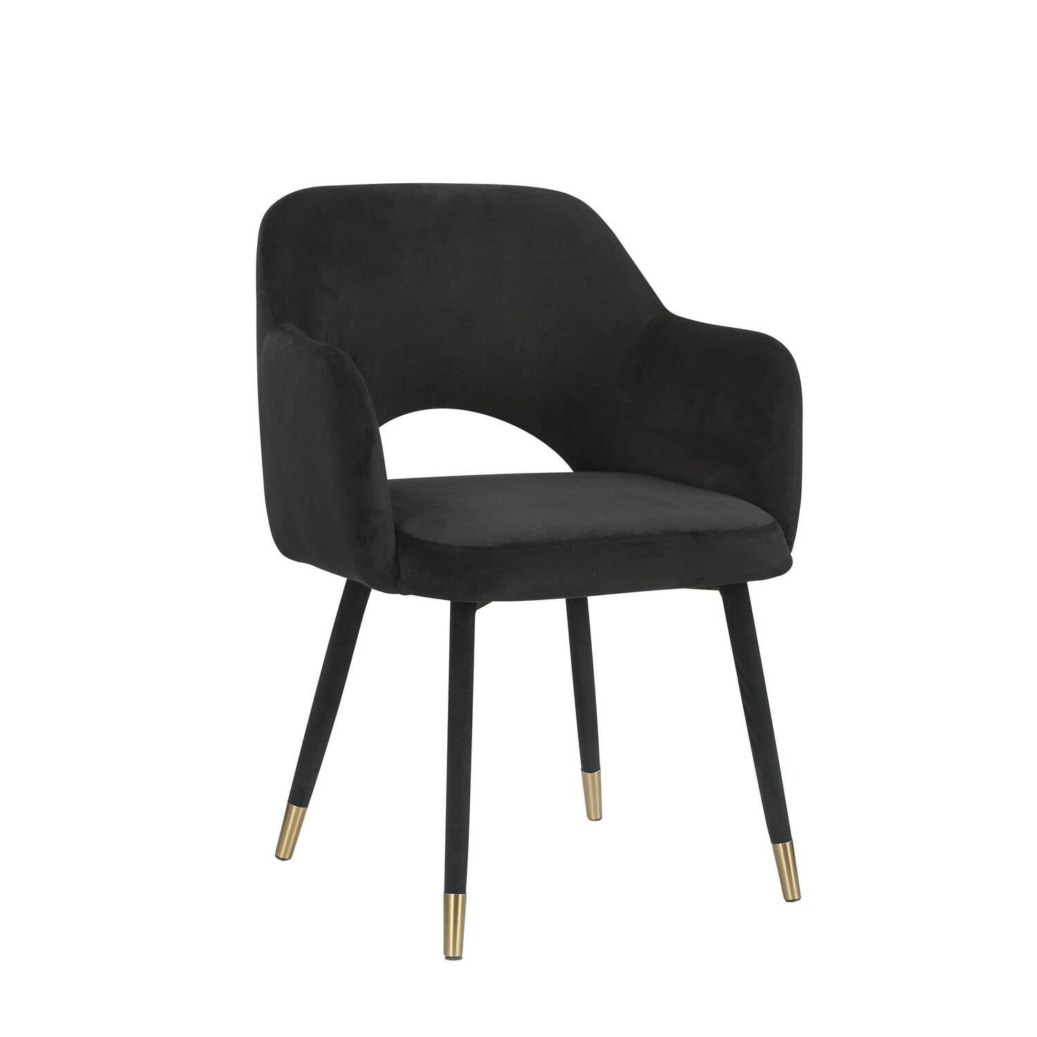 Black Velvet & Gold Barrel Accent Chair with Wood Legs