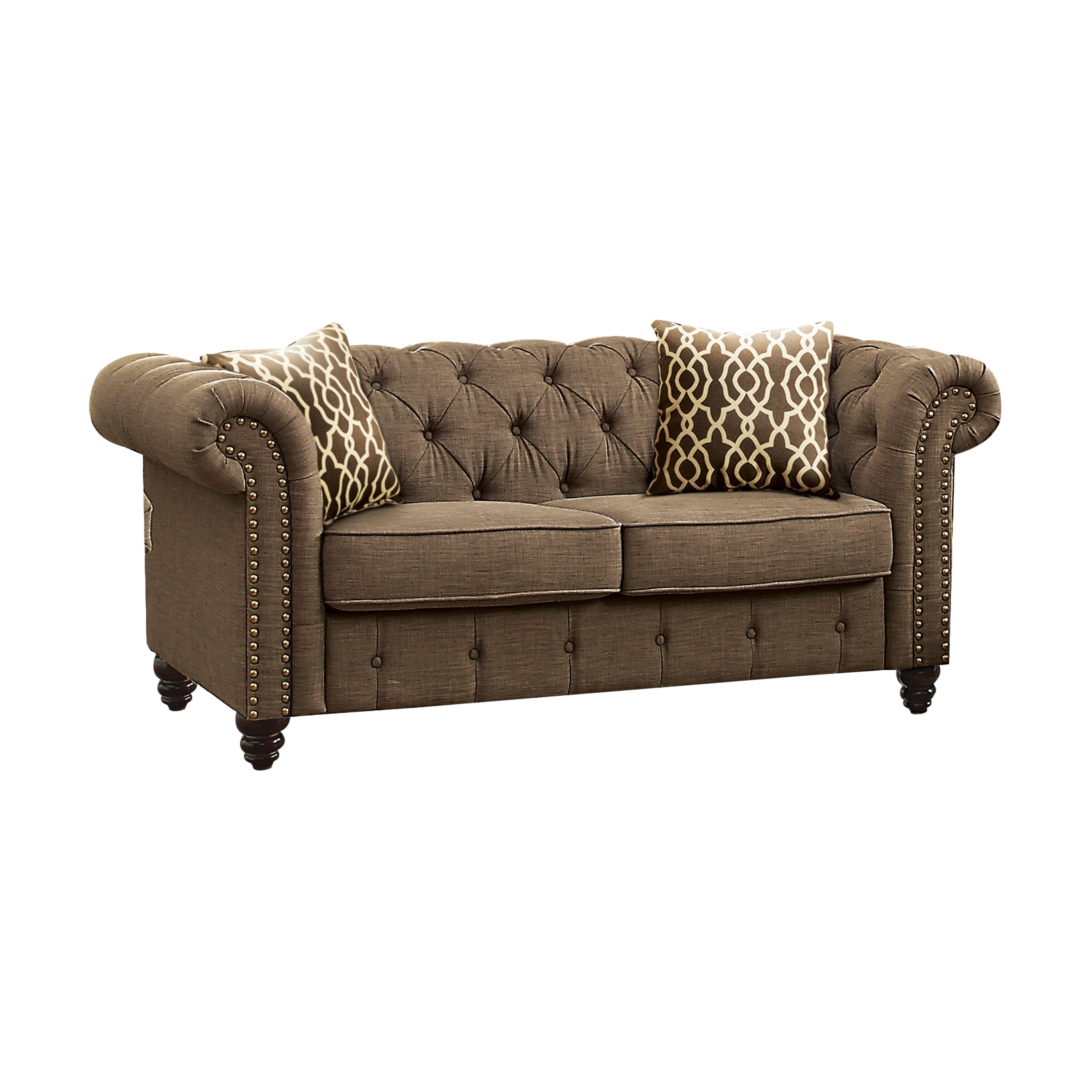 Aurelia 67" Gray Linen Tufted Loveseat with Rolled Arms