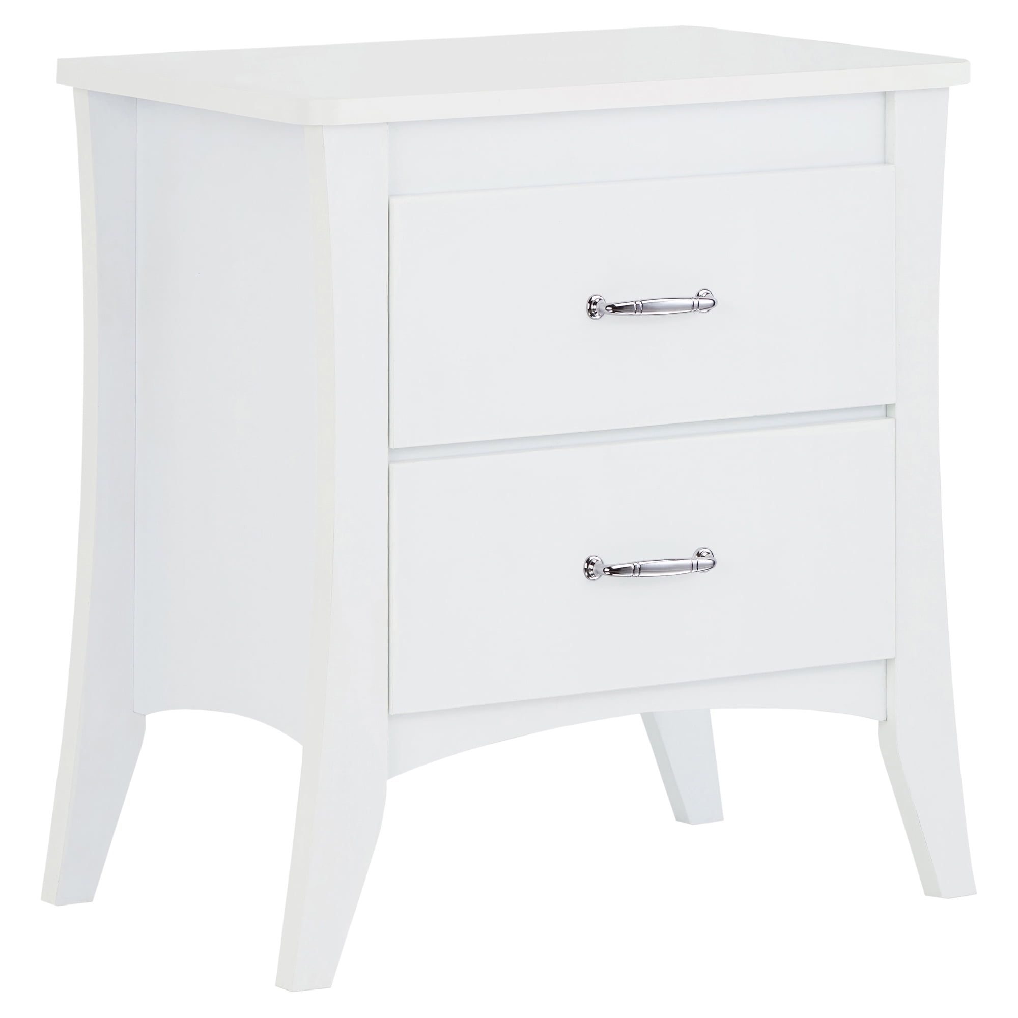 White MDF and Solid Wood 2-Drawer Nightstand