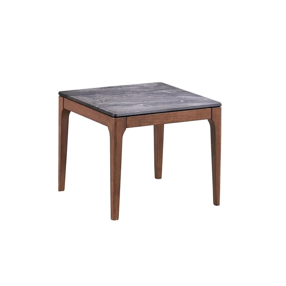 24" Walnut and Engineered Stone Square Side Table