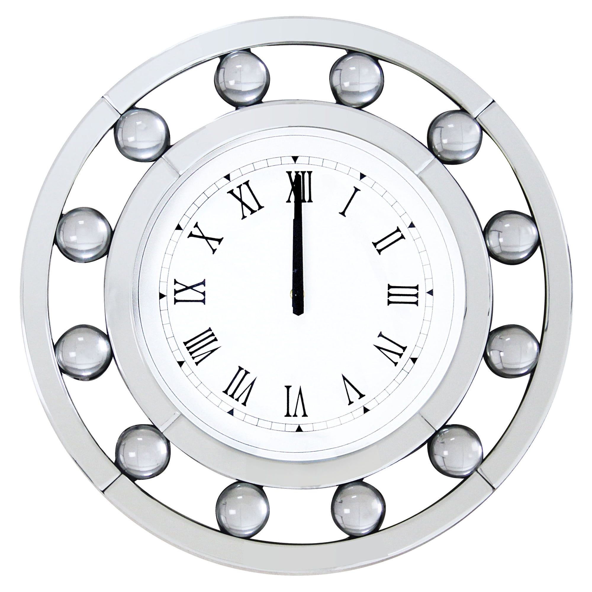 Boffa Mirrored Round Wall Clock with Crystal Accents