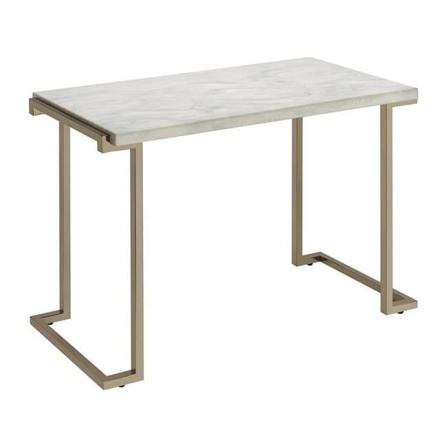 Champagne Finish Faux Marble & Metal Sofa Table 44"