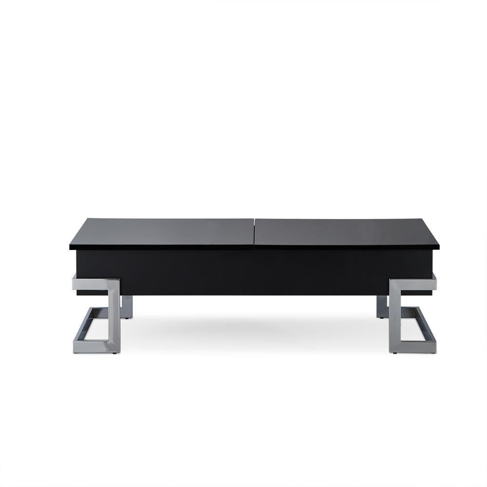 Black and Chrome Rectangular Lift-Top Coffee Table with Storage