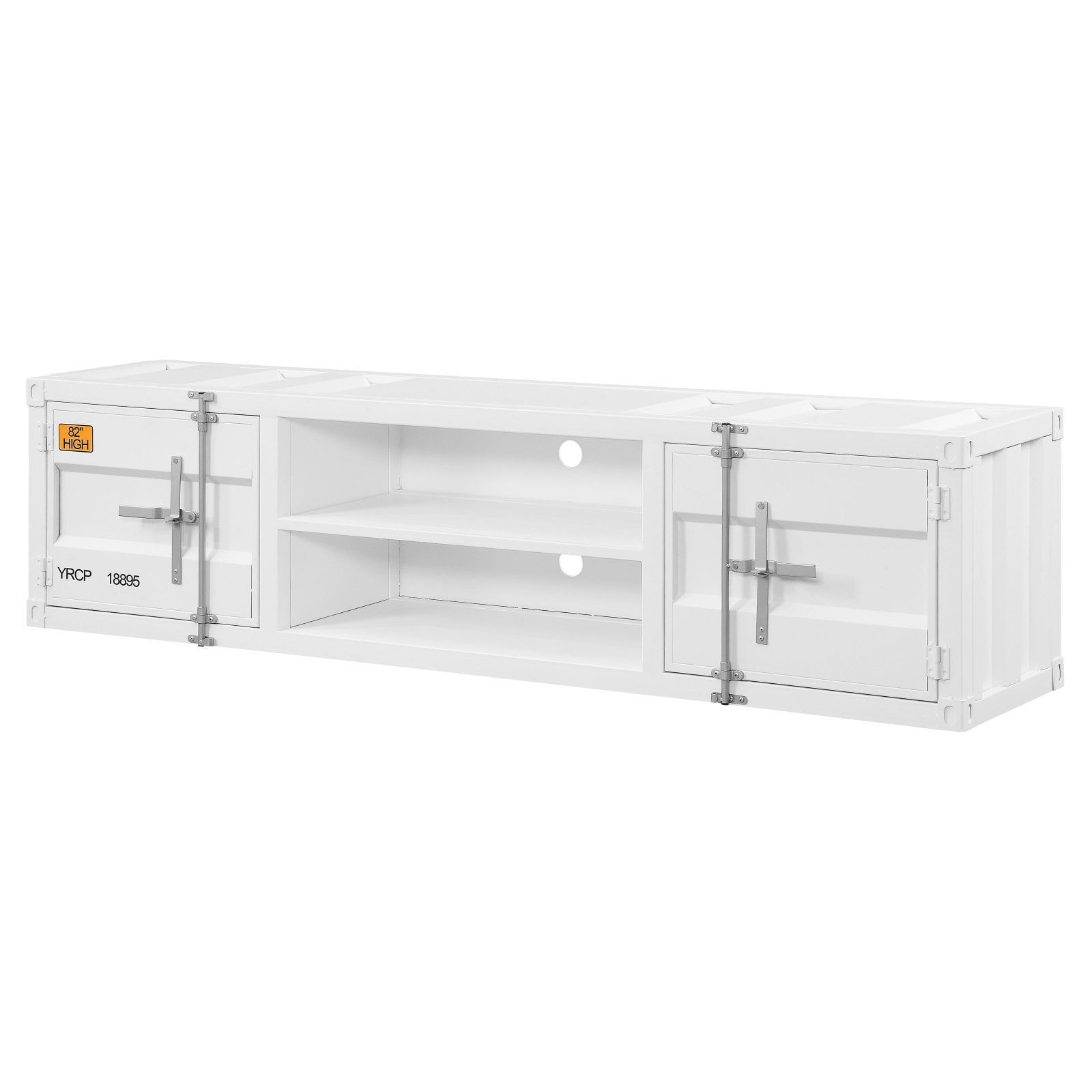 White Industrial Metal TV Stand with Cabinet