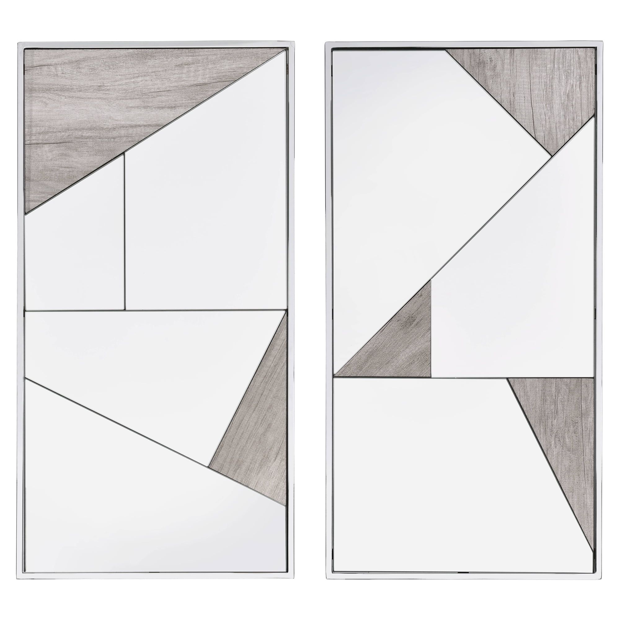 Chic Chrome and Natural Oak Geometric Wall Mirror Set