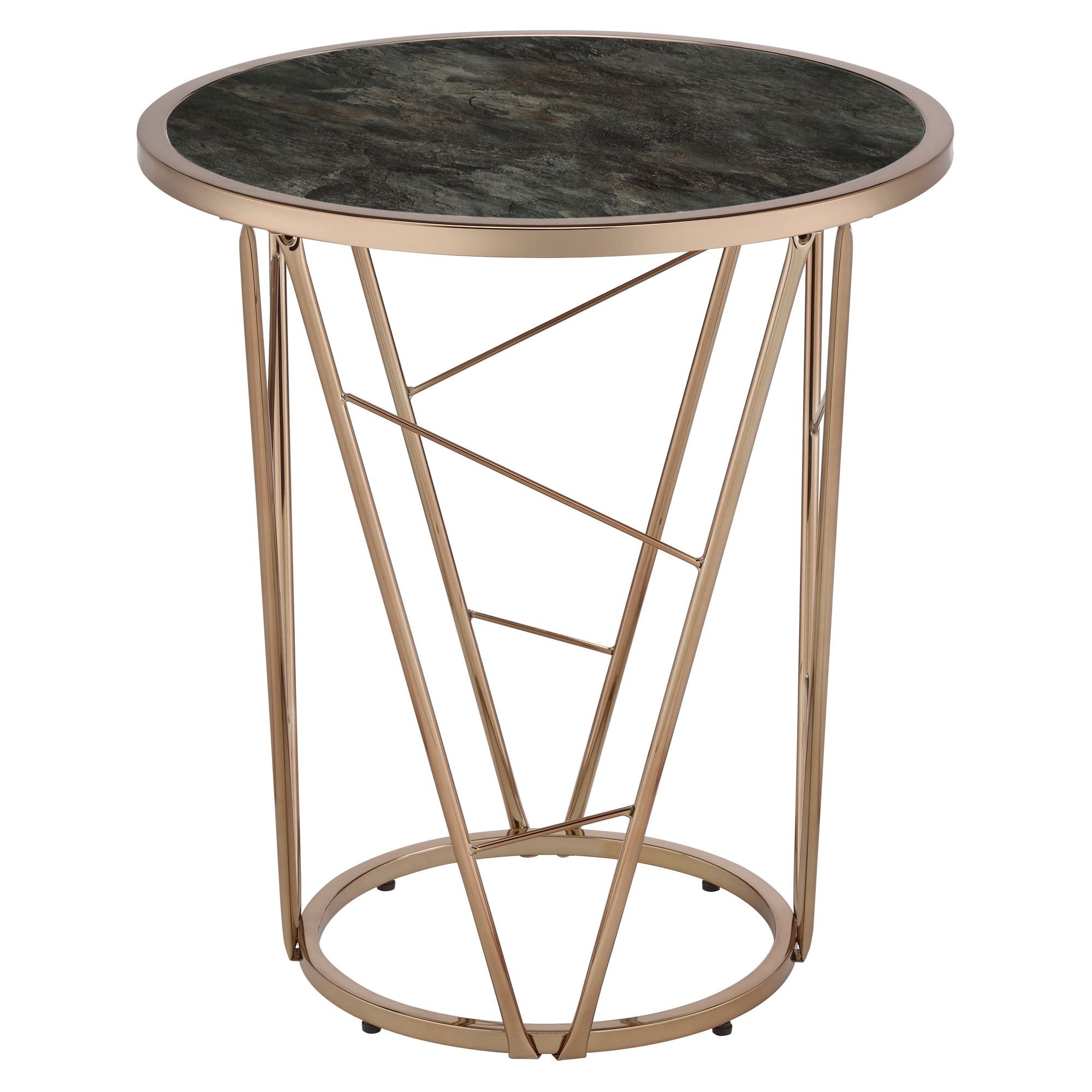 22" Cicatrix Round End Table in Faux Black Marble and Champagne Gold