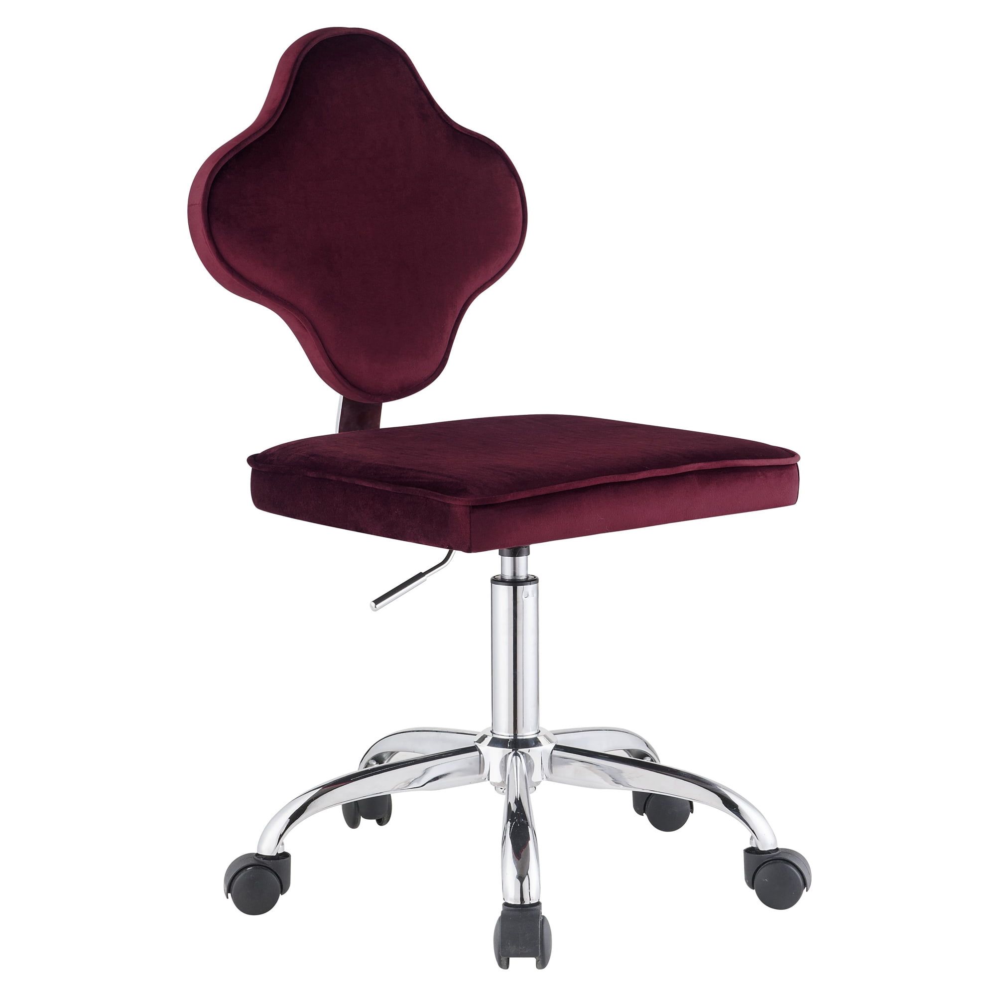 Red Velvet Clover Leaf Swivel Office Chair with Metal Base