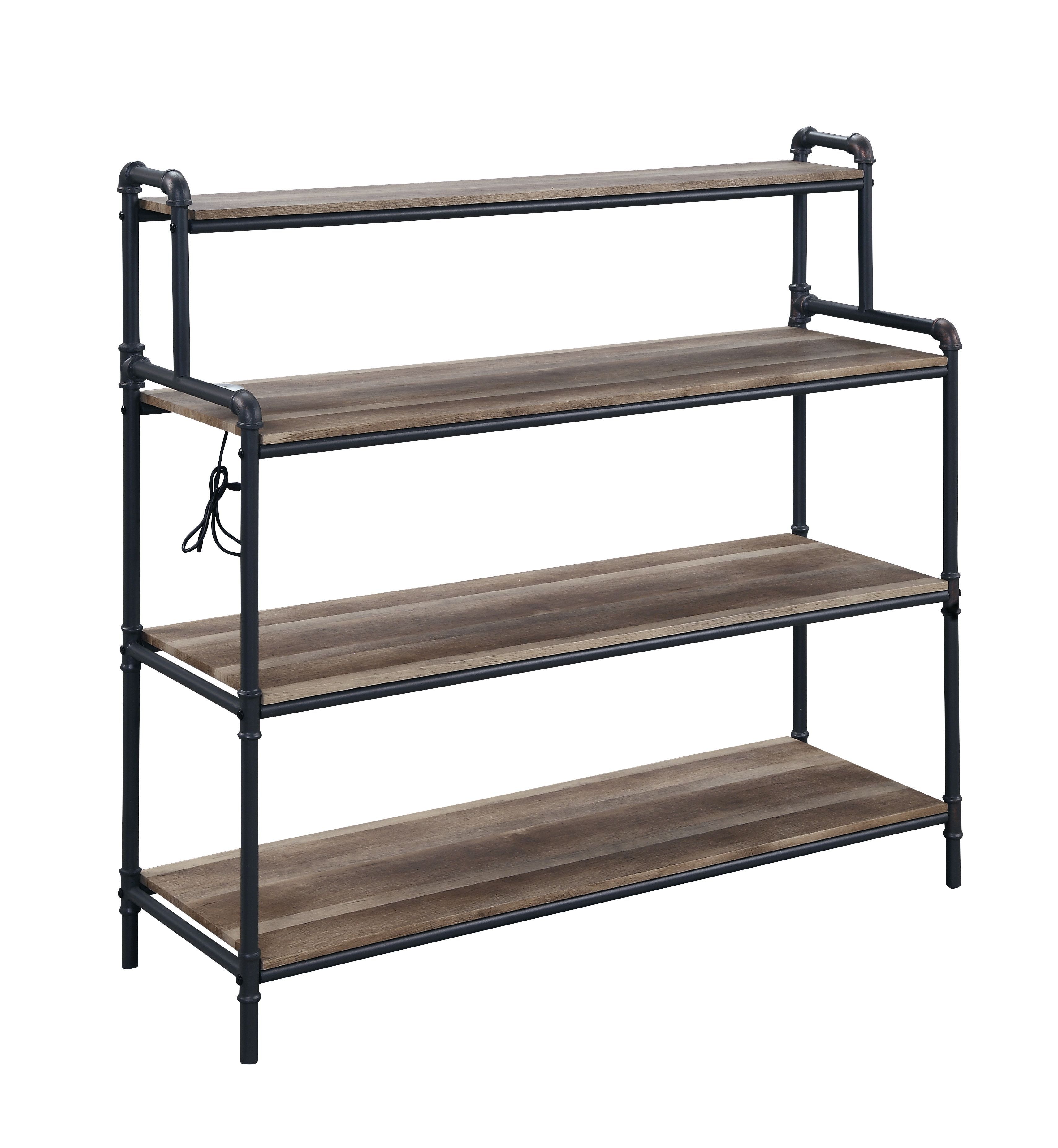 Cordelia 61'' Antique Oak & Sandy Black Industrial Bookshelf with USB