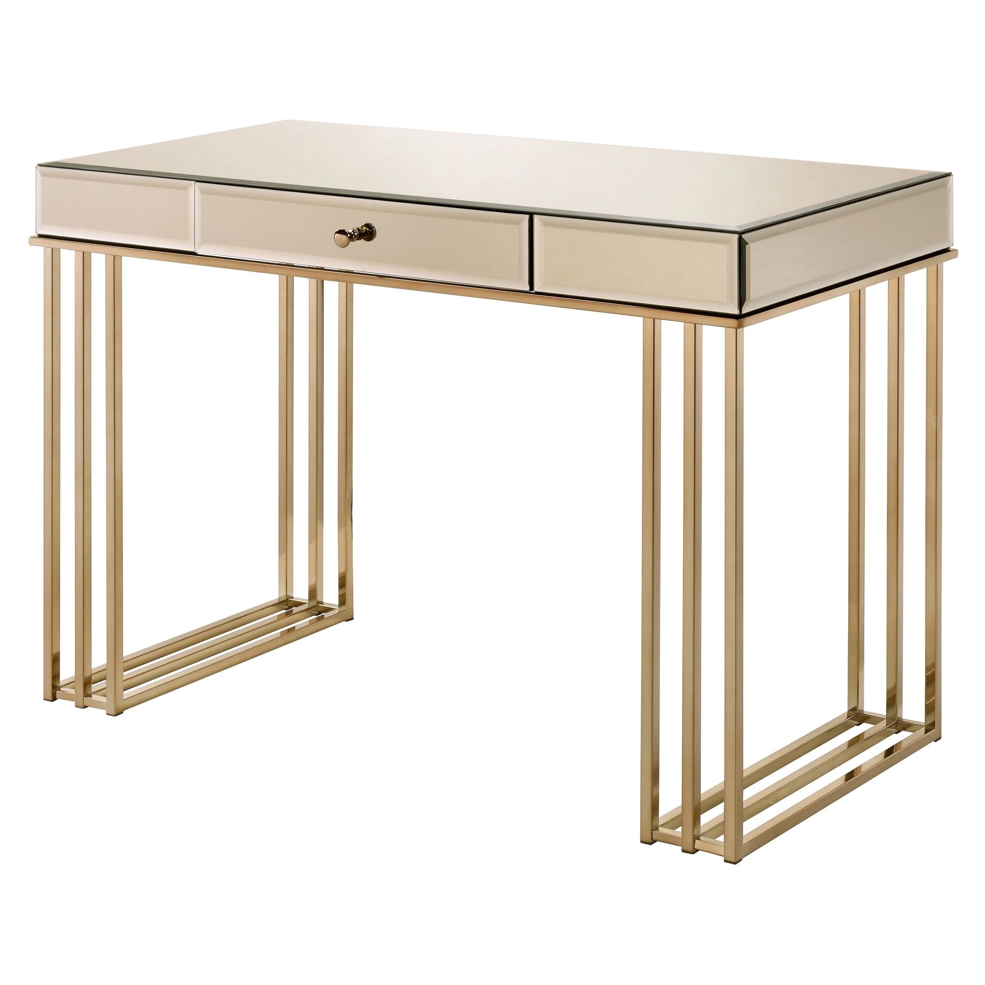 Smoky Mirrored Champagne Finish Executive Desk with Drawer