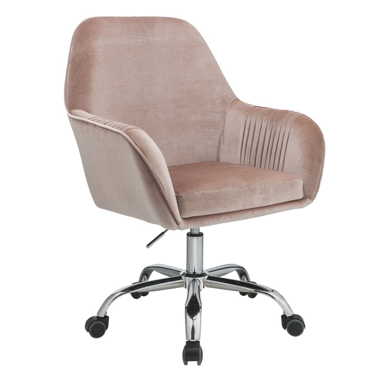 Dusky Rose Velvet Swivel Task Chair with Chrome Metal Base