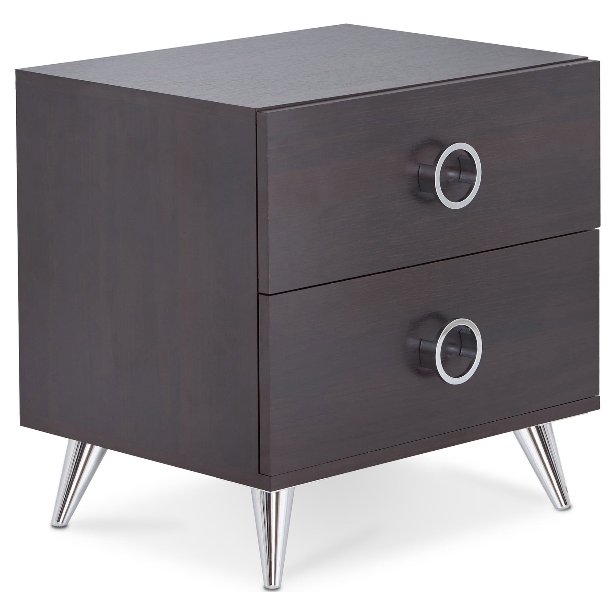 Elms Espresso 2-Drawer Nightstand with Chrome Accents