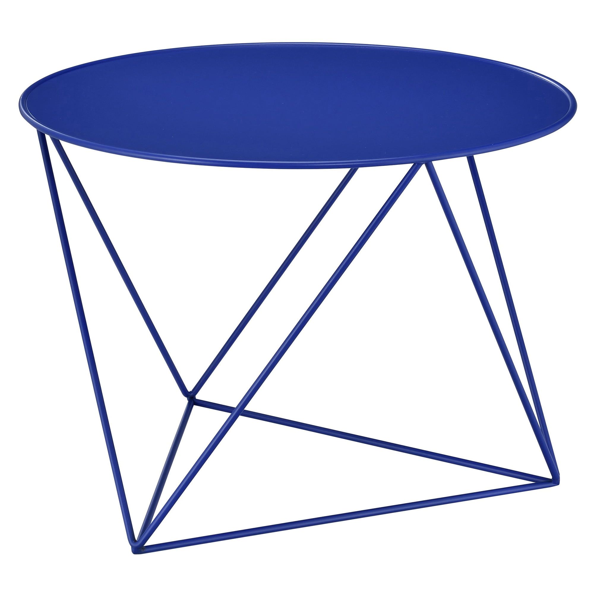 Blue Round Wood and Metal Accent Table with Storage
