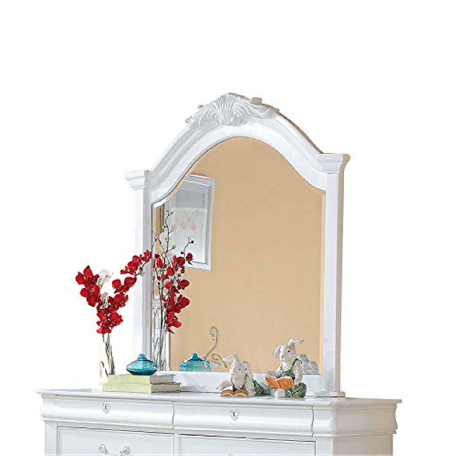 White Wood Rectangular Kids Dresser Mirror