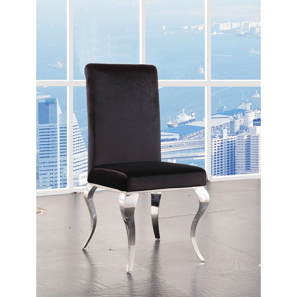 Elegant High-Back Black Upholstered Side Chair with Wood & Metal Frame