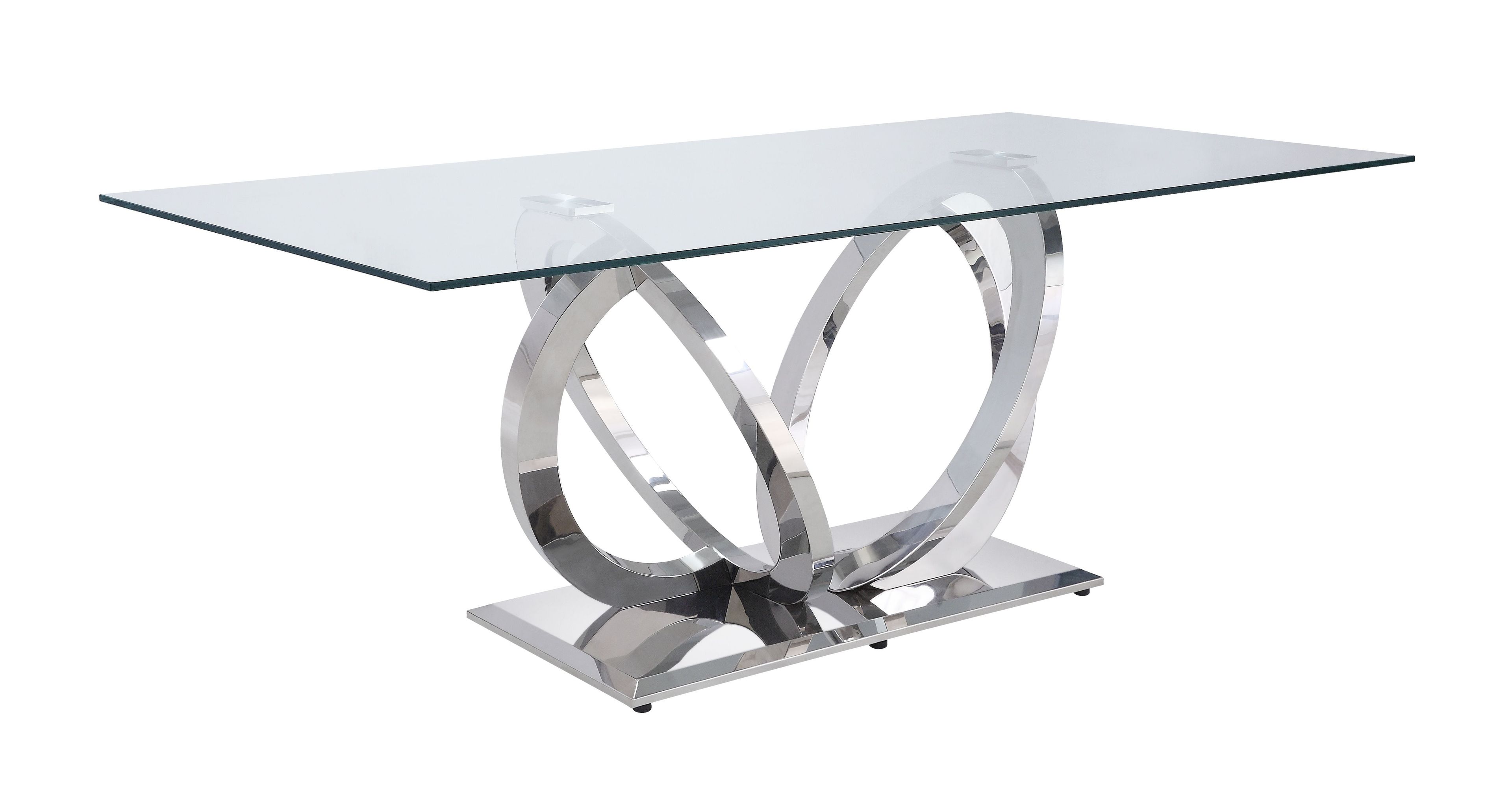 Finley Rectangular Clear Glass Dining Table with Mirrored Silver Base