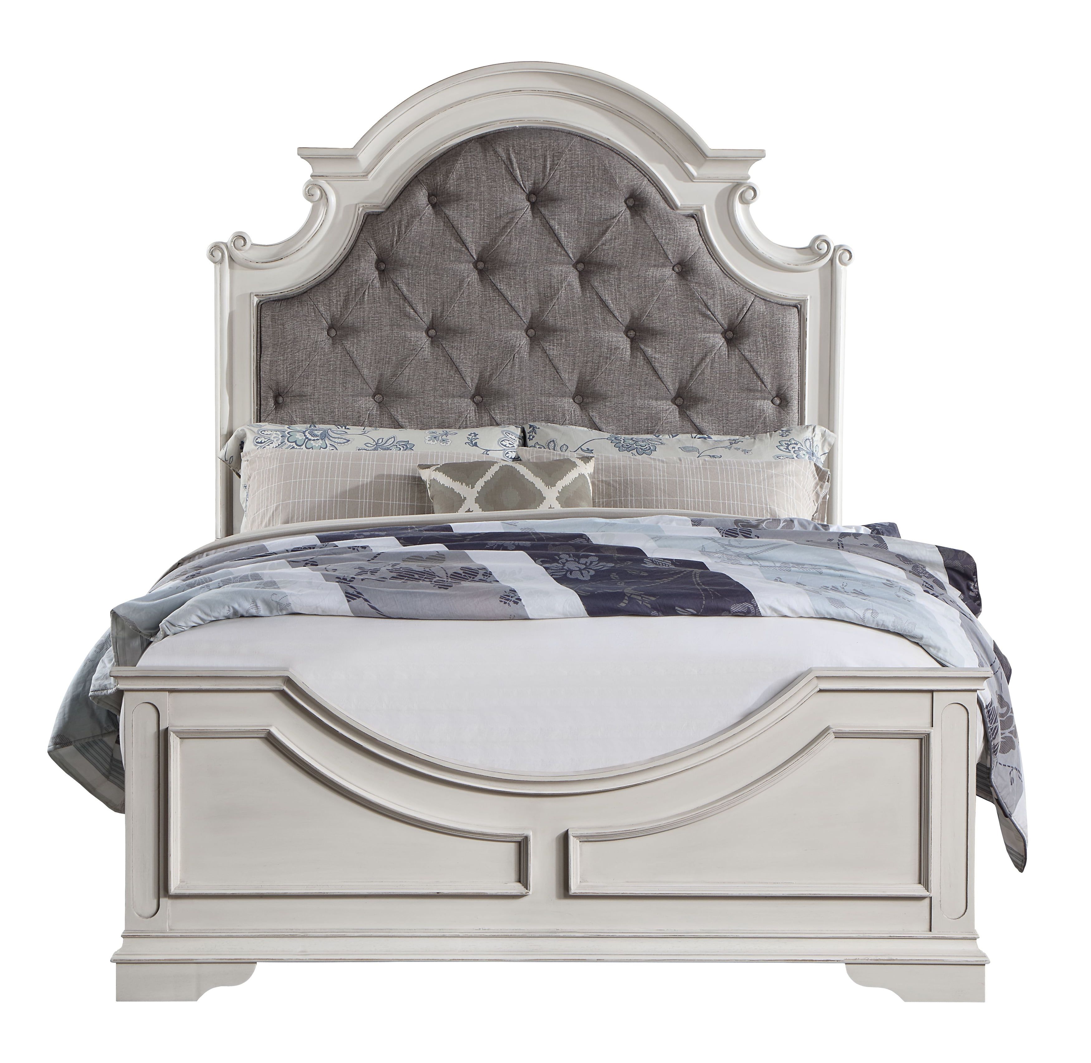 Florian Queen Antique White and Gray Tufted Upholstered Bed