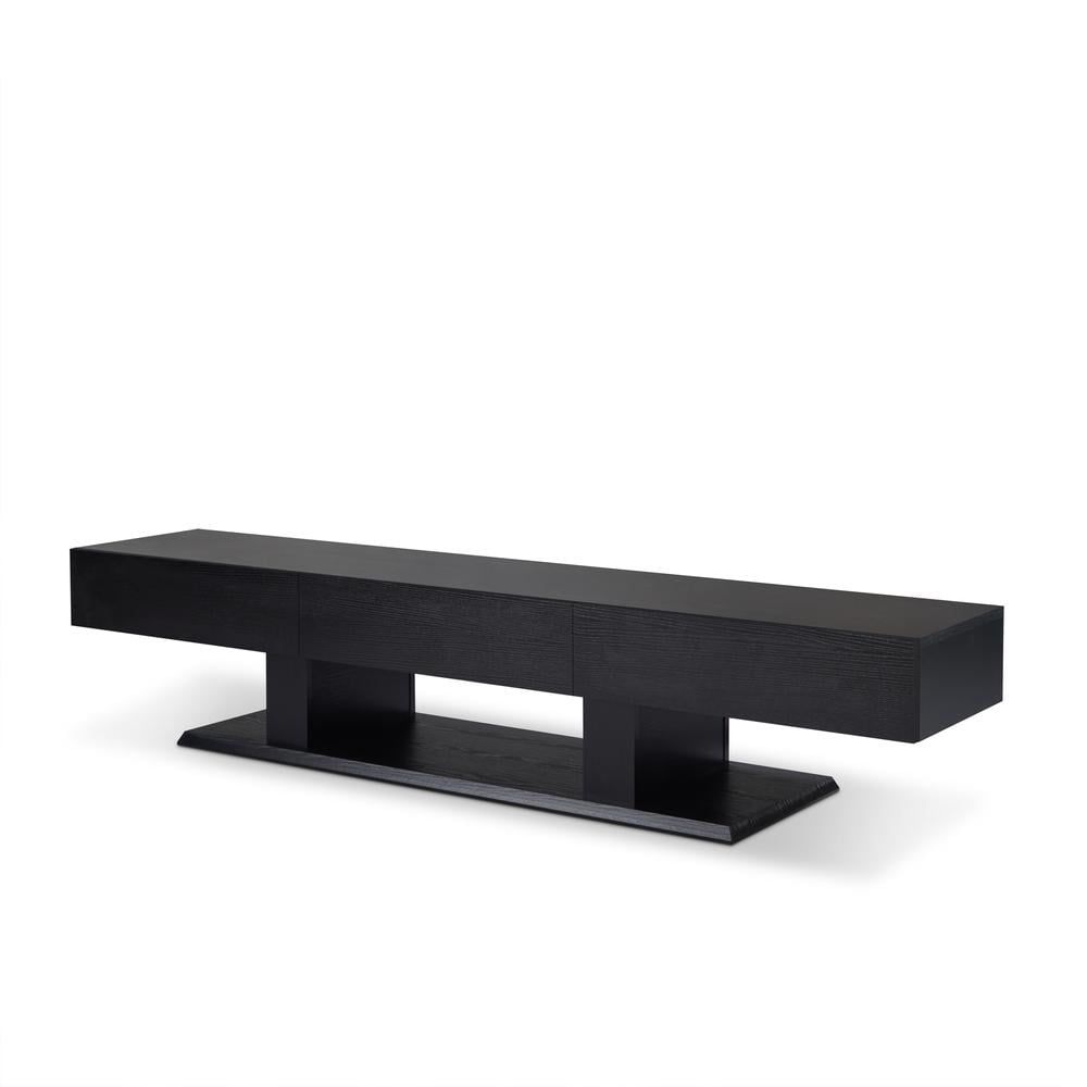 Black Veneer Double Pedestal TV Stand with Cabinet