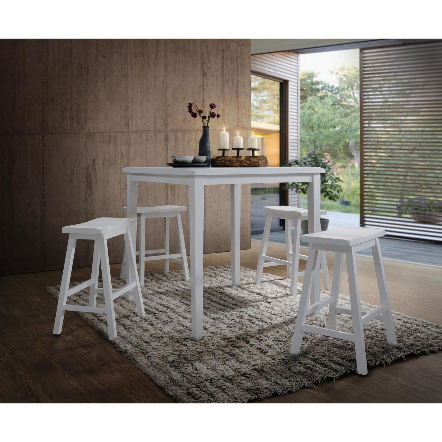 Gaucho White 5-Piece Counter Height Dining Set with Wooden Stools