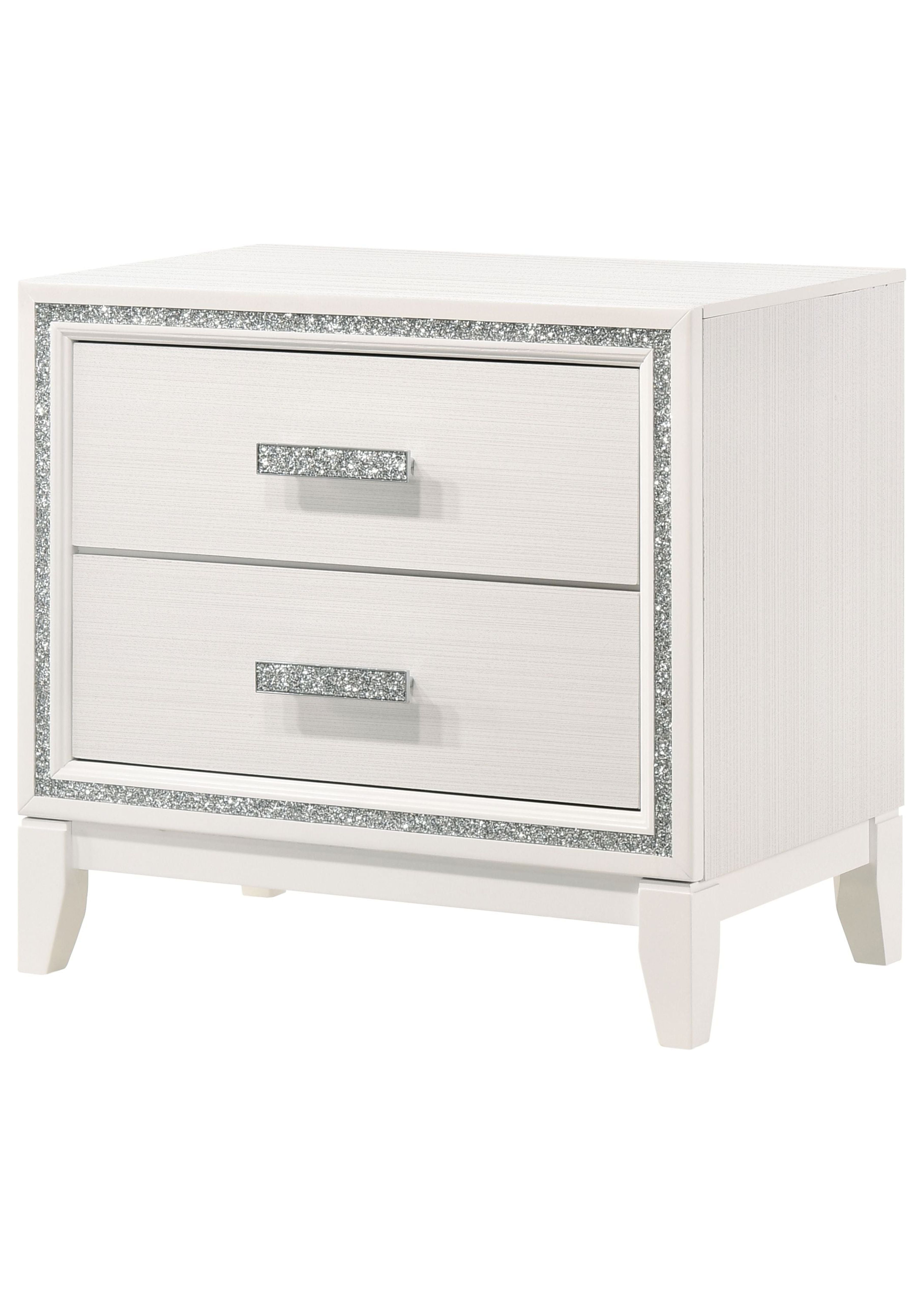 Haiden Glamorous White 2-Drawer Nightstand with Silver Accents