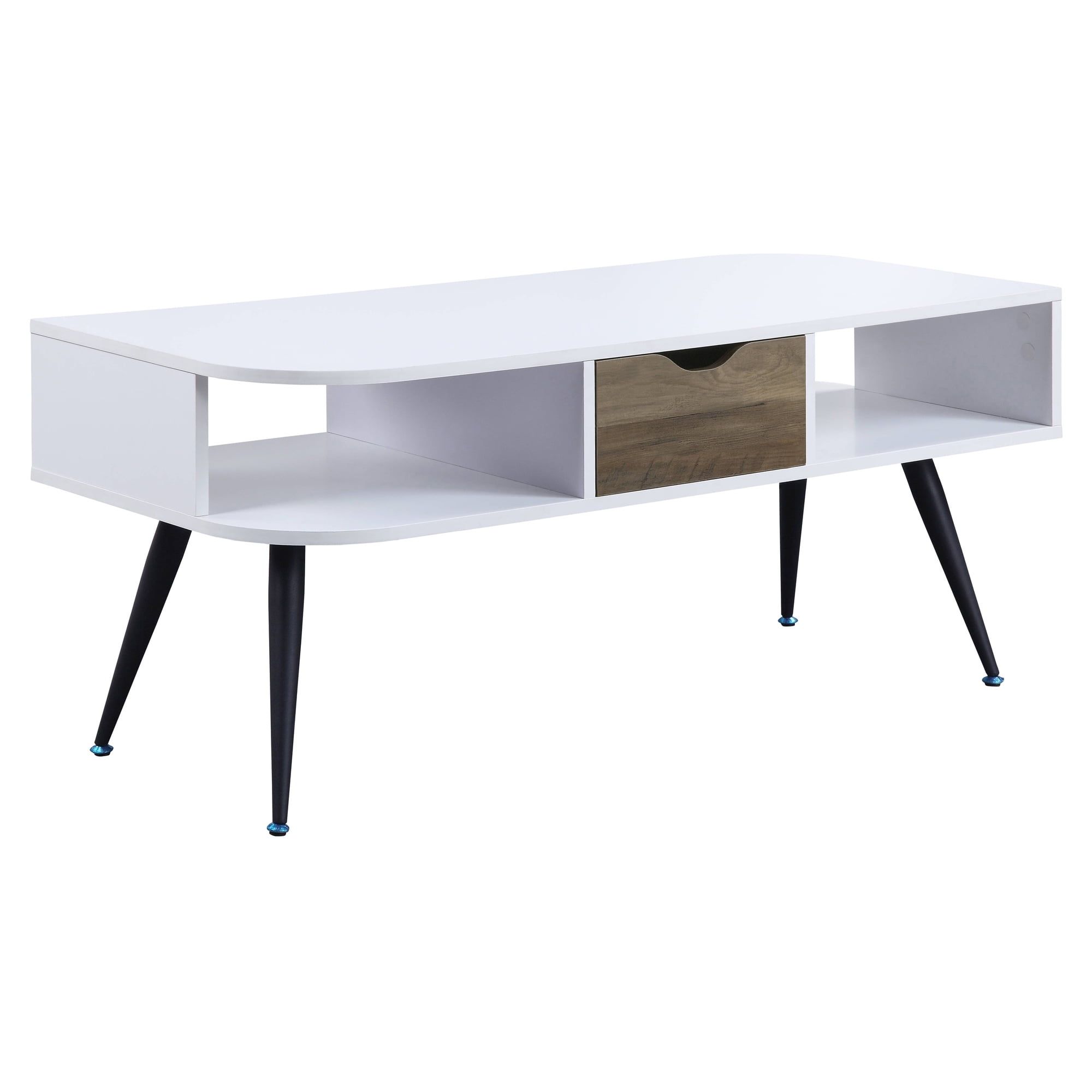 White and Black Rectangular Wood and Metal Coffee Table with Storage