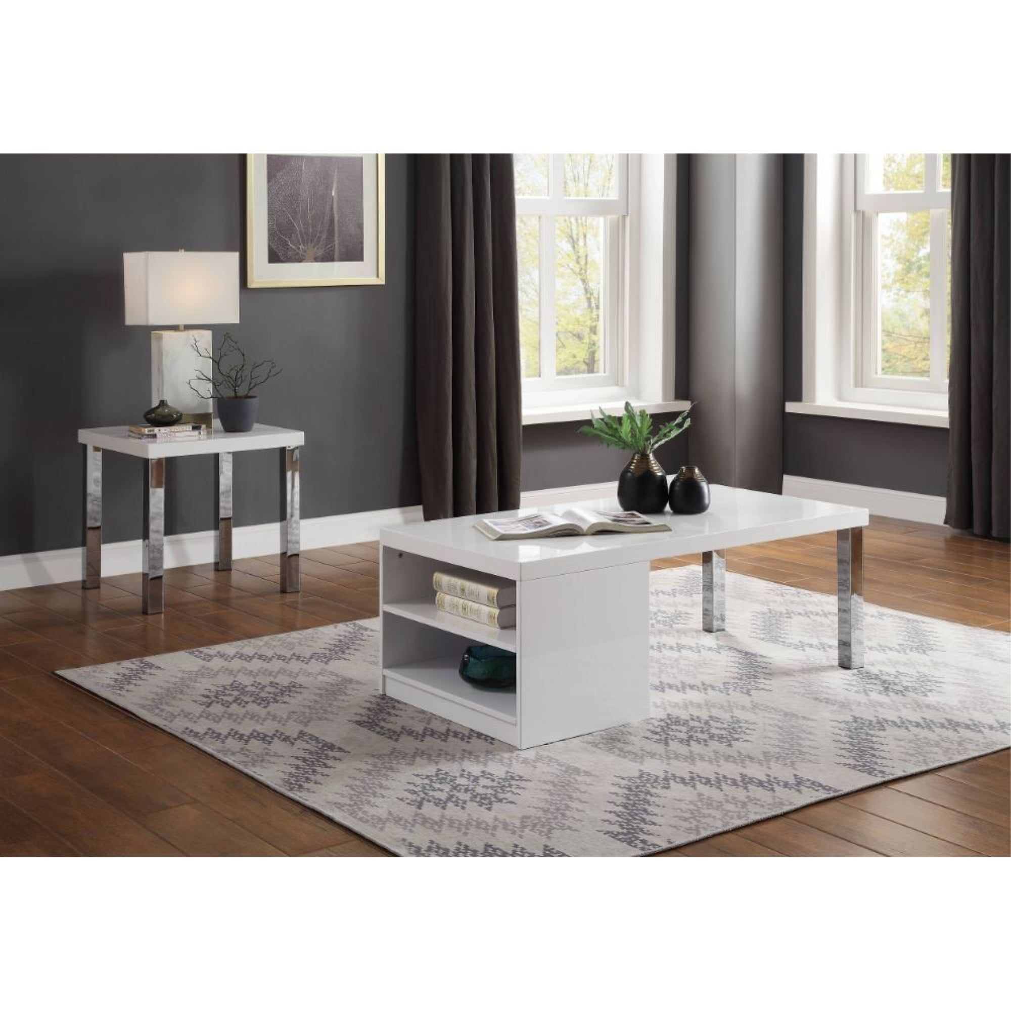 Modern Glamour High Gloss White & Chrome Rectangular Coffee Table