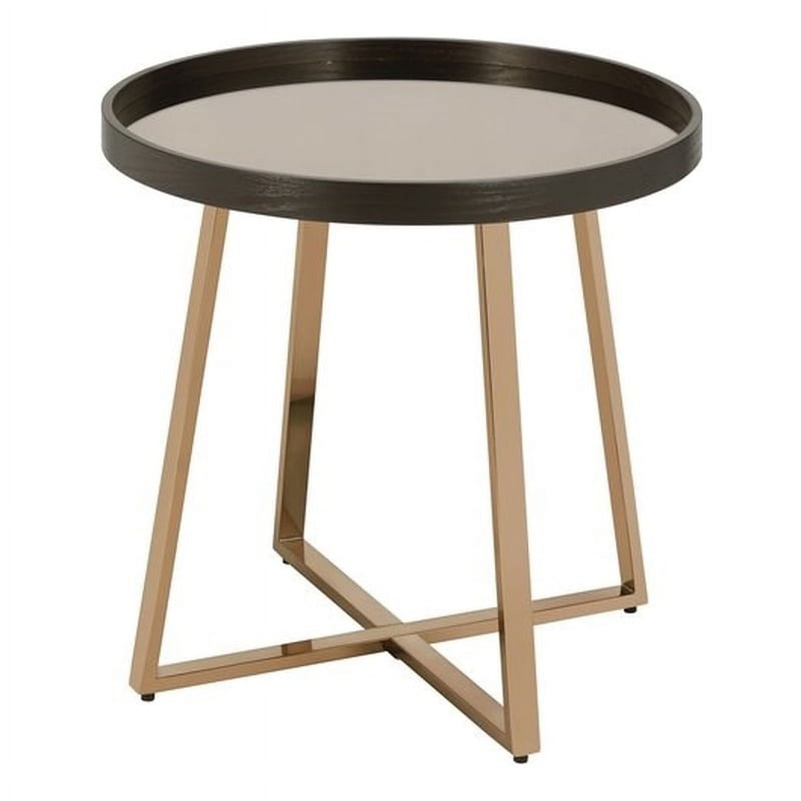 Walnut and Mirrored Round Metal End Table