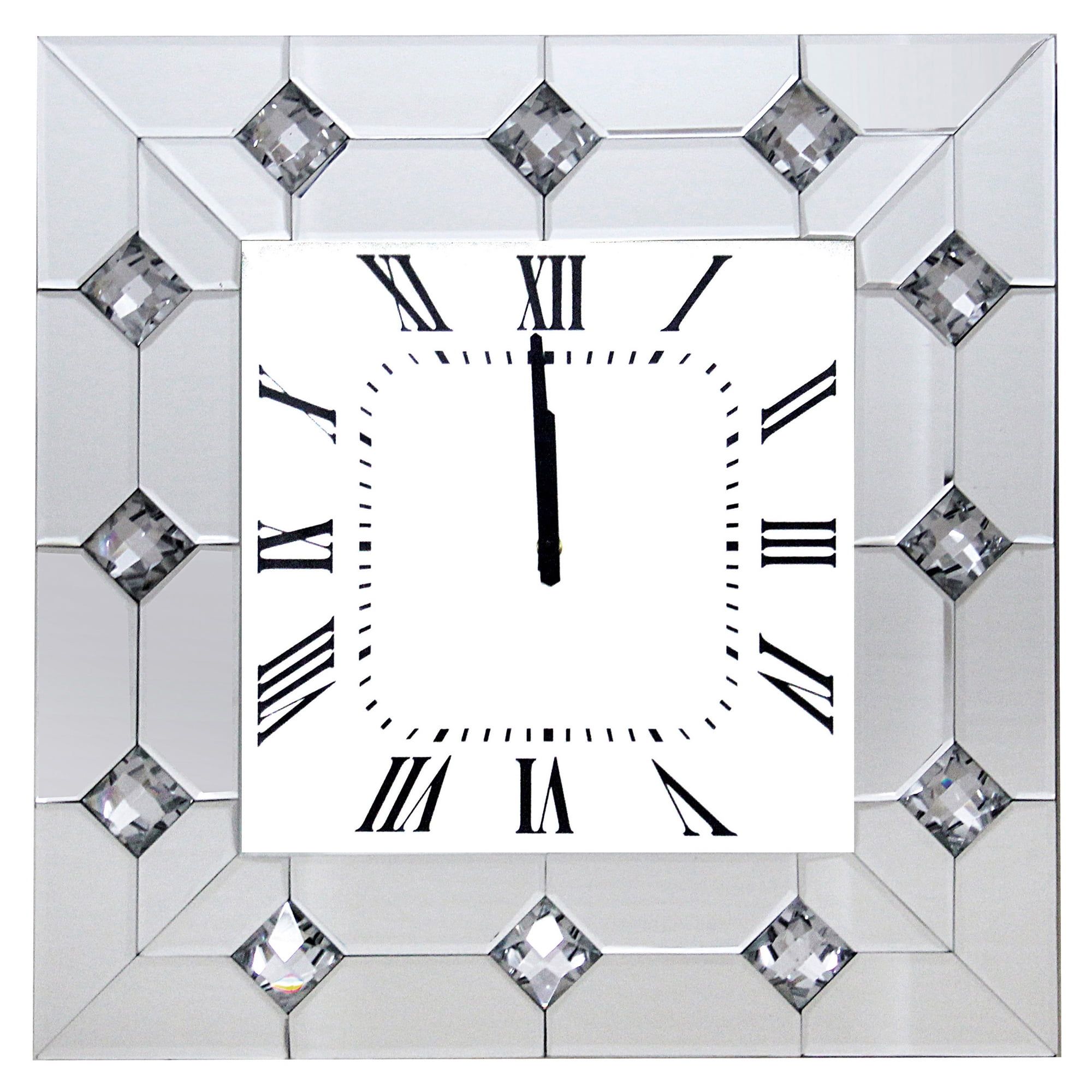 Hessa Square Mirrored Wall Clock with Crystals