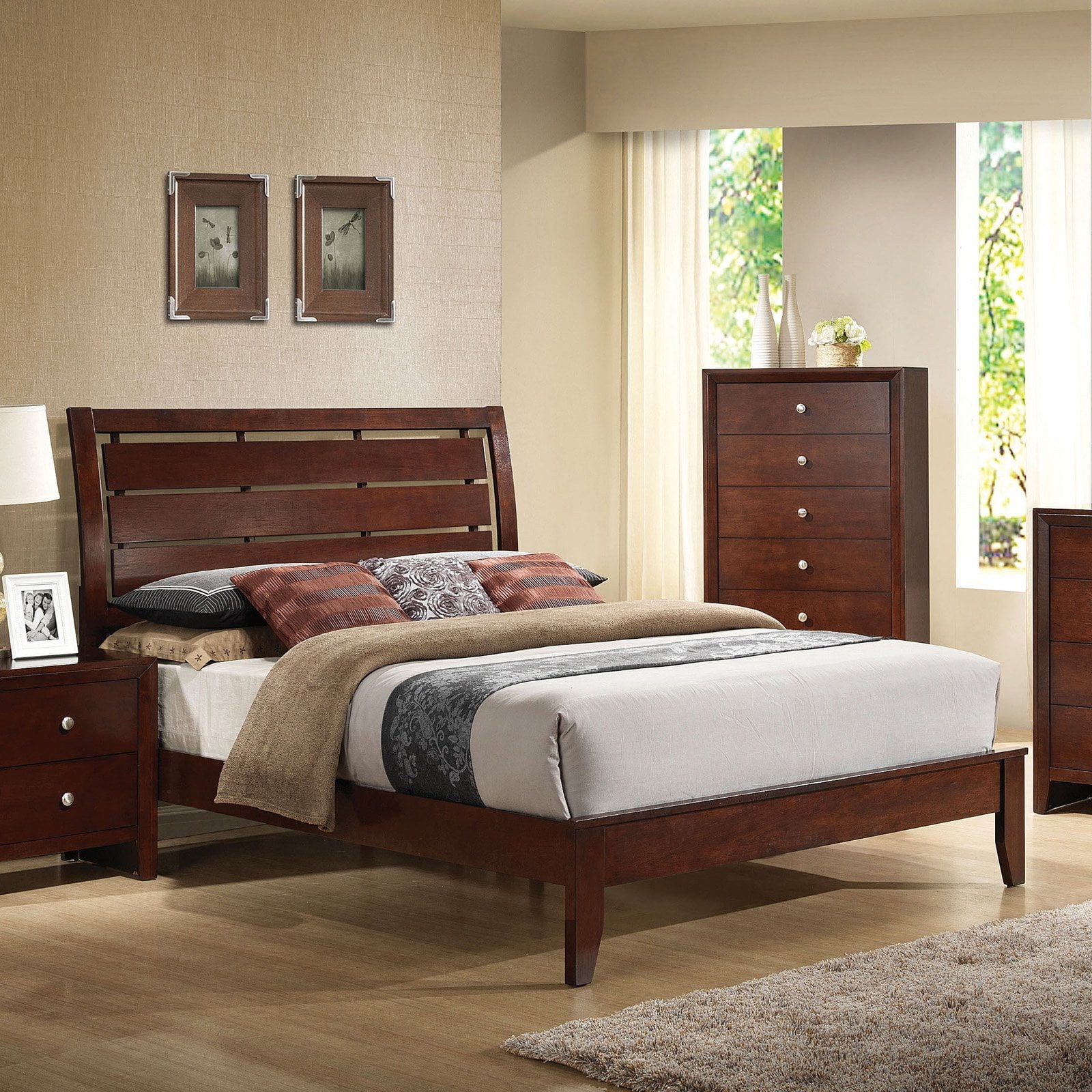 Ilana Brown Cherry King Wood Platform Bed with Storage