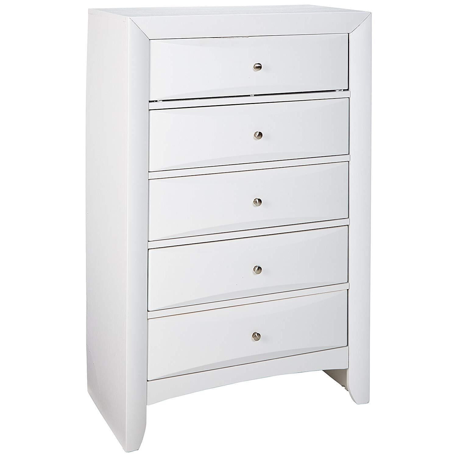 White Vertical 5-Drawer Wood Chest with Dovetail Design