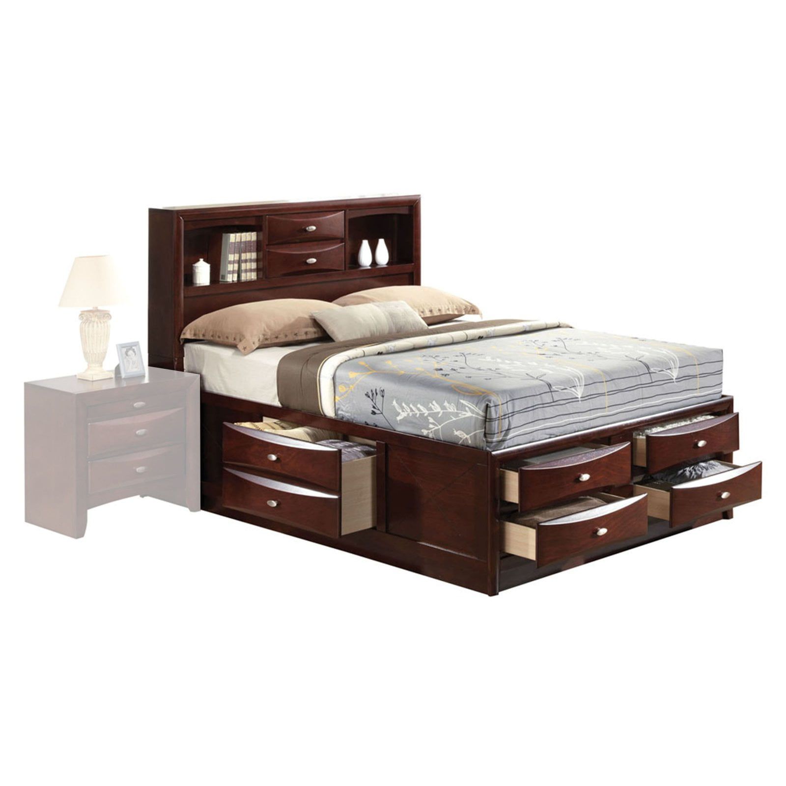 Espresso Queen Wood Storage Bed with Headboard and Drawers