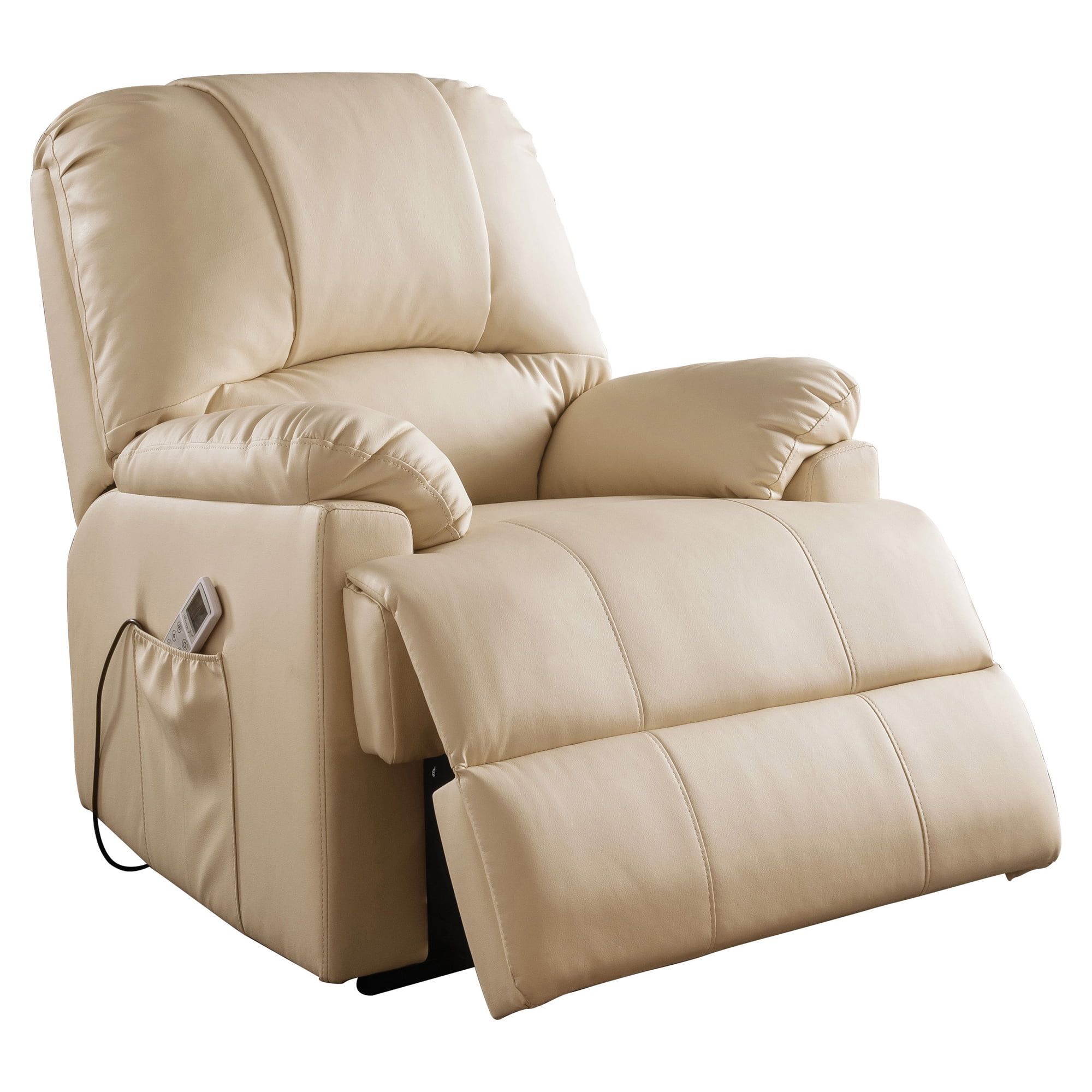 Luxurious Beige Faux Leather Massage Recliner with Power Lift