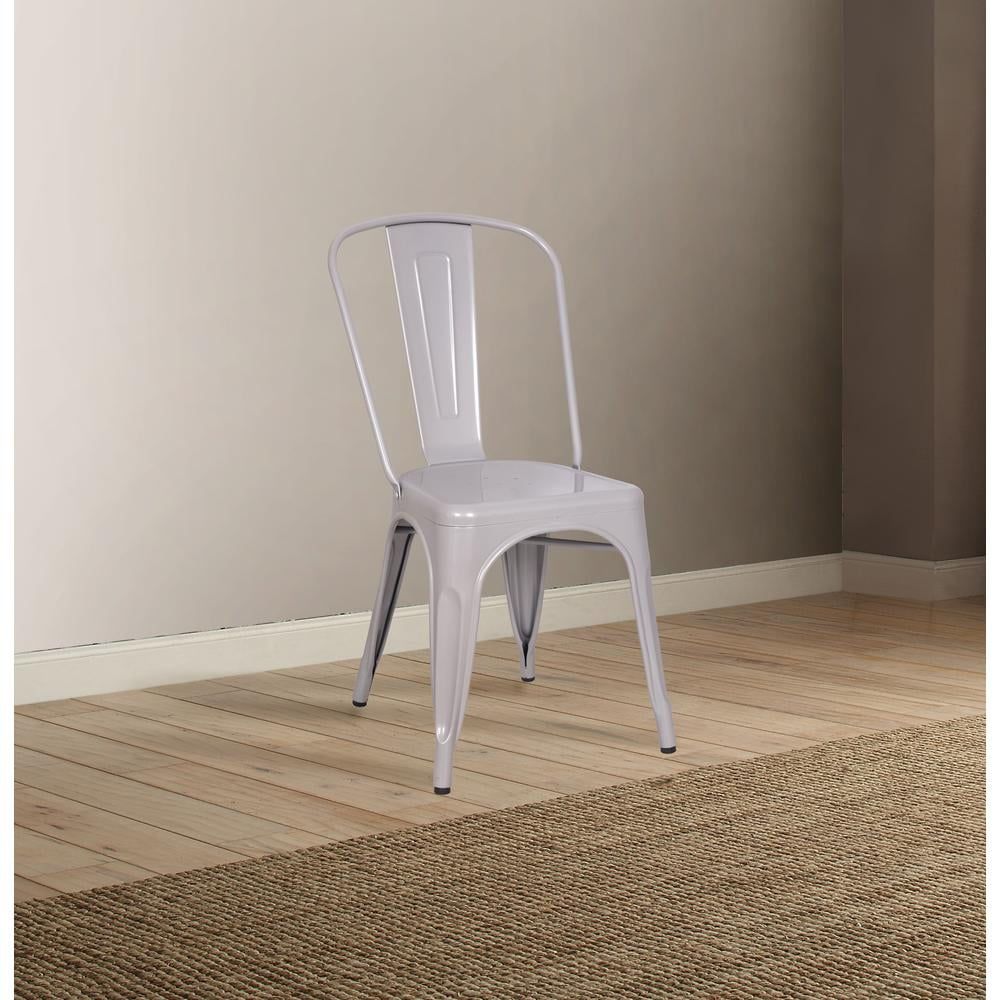 High-Back Silver Metal Slat Side Chair with Stability Cross Brace