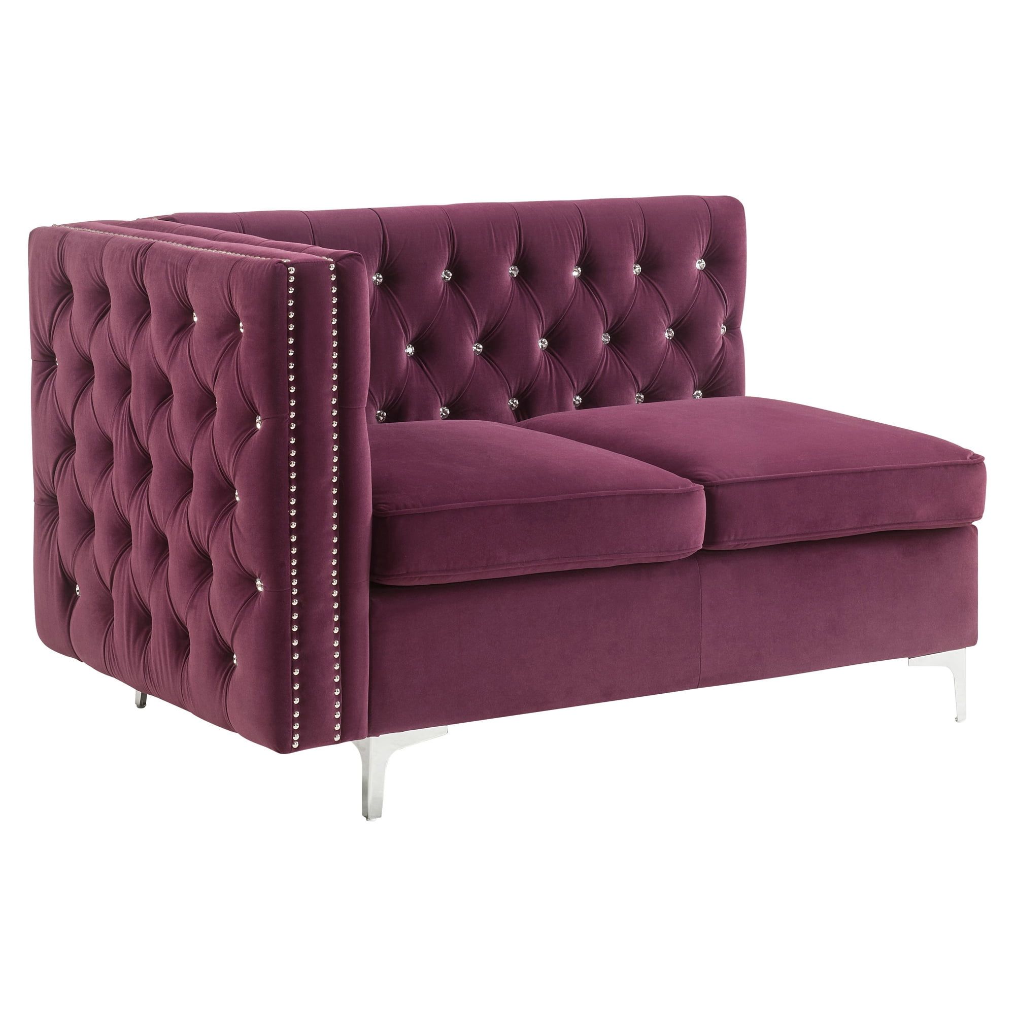 Burgundy Velvet Tufted Armless Loveseat with Nailhead Trim