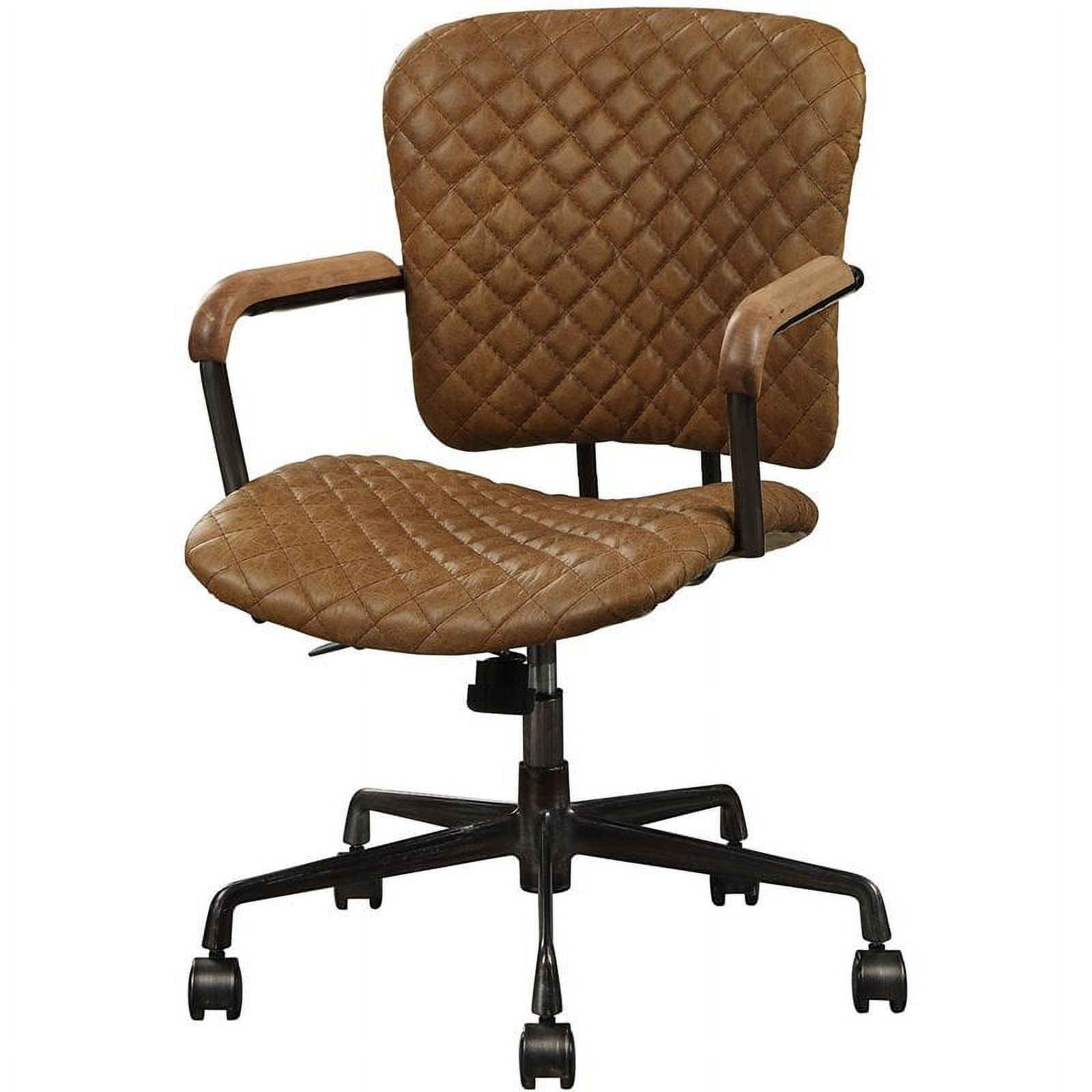 Brown Leather Swivel Office Chair with Metal Frame