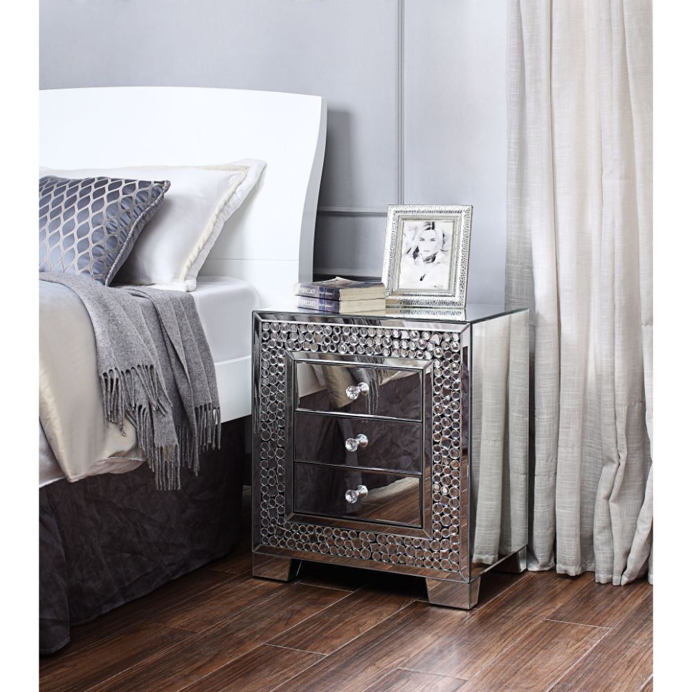 Glamourous Mirrored & Faux Gem 3-Drawer Nightstand - 22"x26"