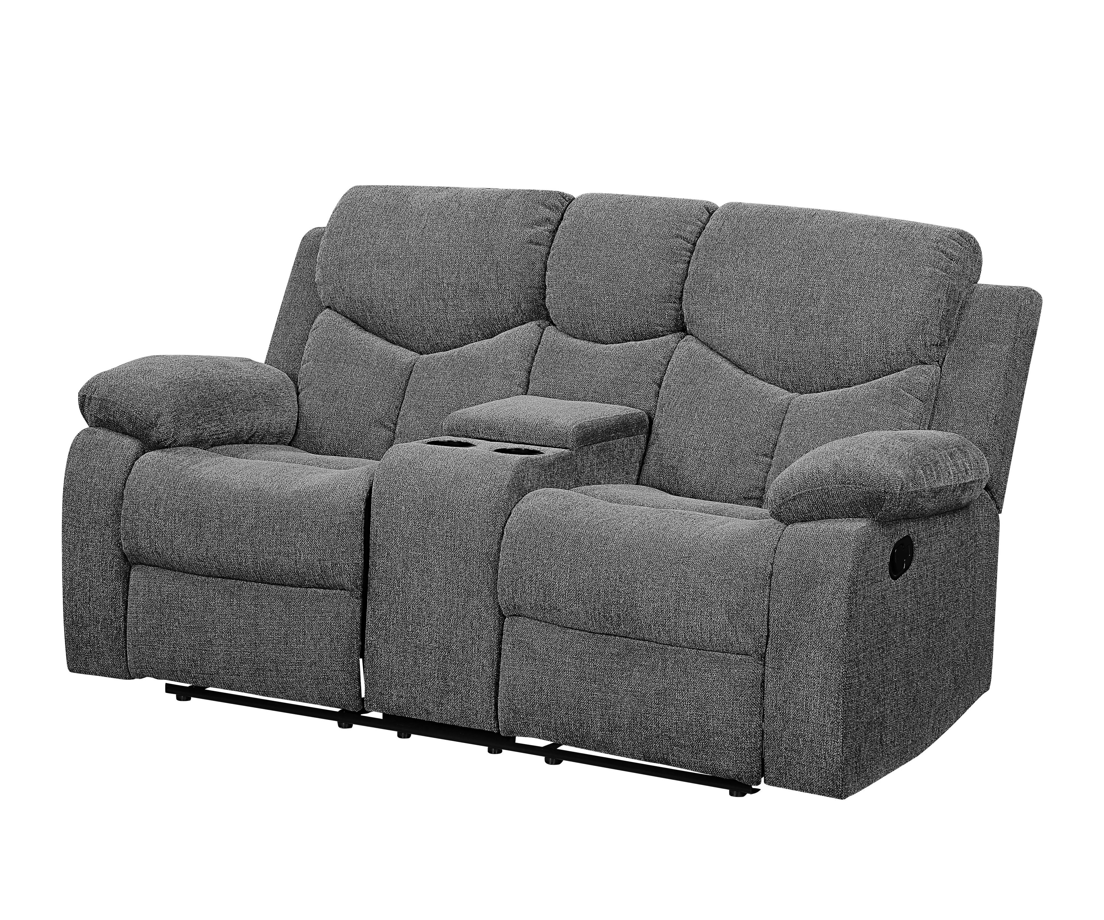 Gray Fabric Loveseat with Storage and Cup Holder