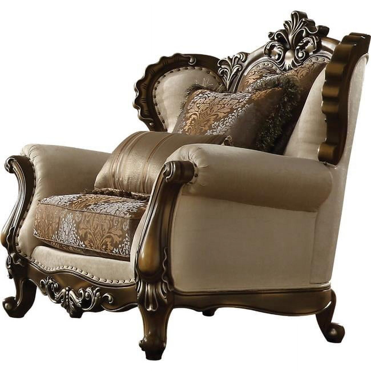 Latisha Tan Pattern Fabric and Antique Oak Armchair