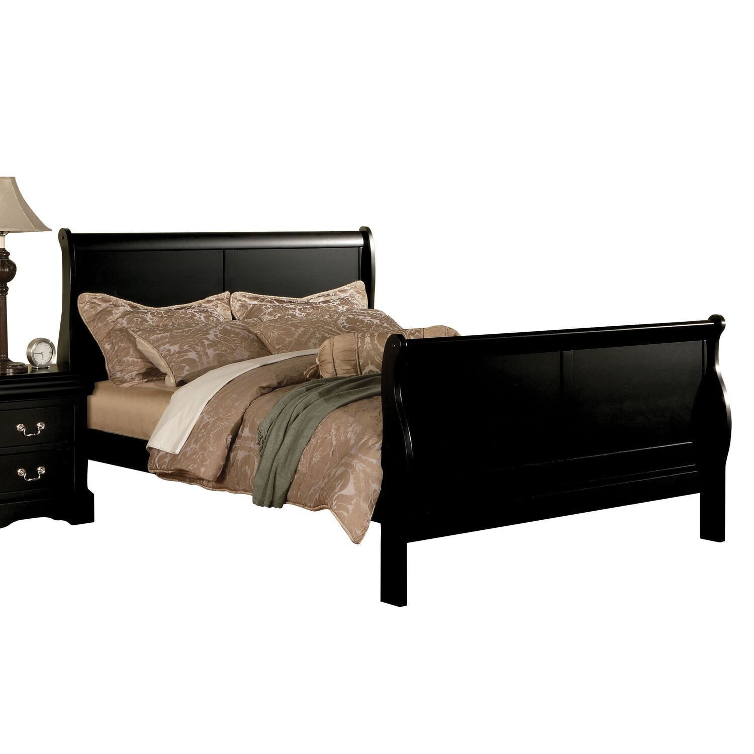 King Black Pine Wood Upholstered Bed with 6 Drawers