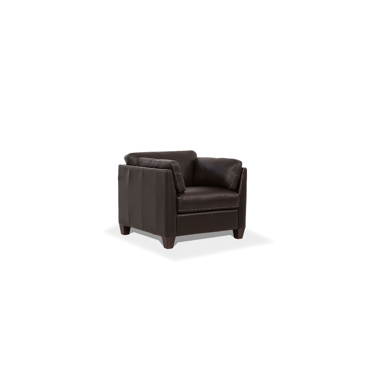 Matias Chocolate Leather Accent Chair with Wooden Legs