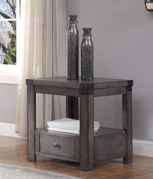 Ash Gray Square Wood End Table with Storage Drawer