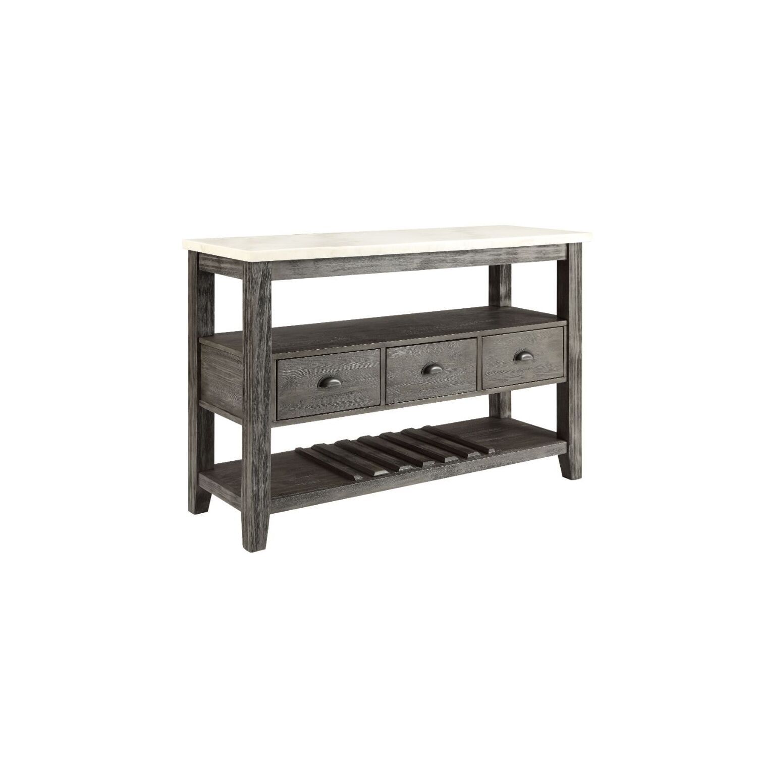 Merel Gray Oak and White Marble Top 54" Wine Rack Server