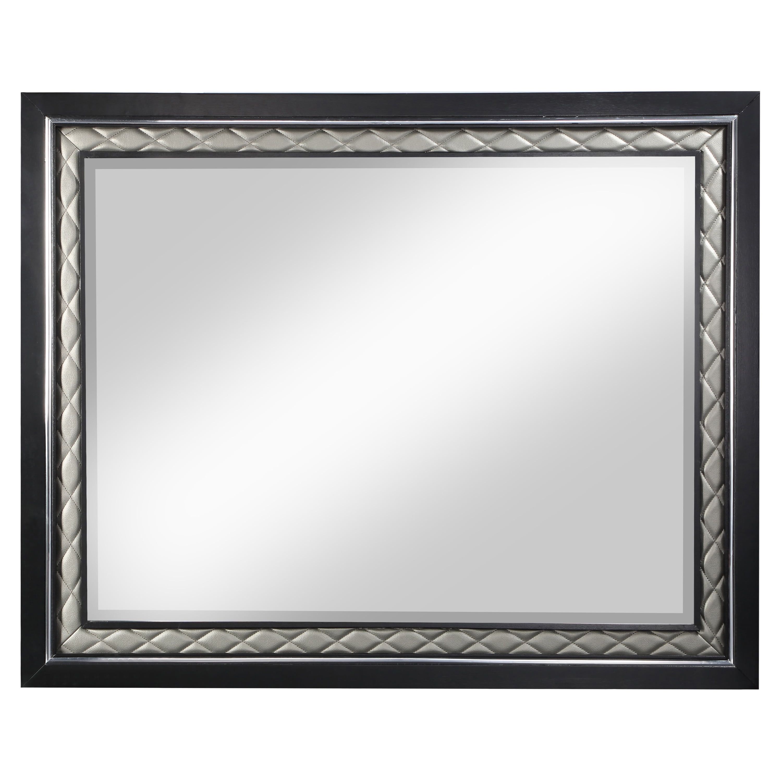 Nicola 34" Silver and Black Quilted Leather Framed Mirror