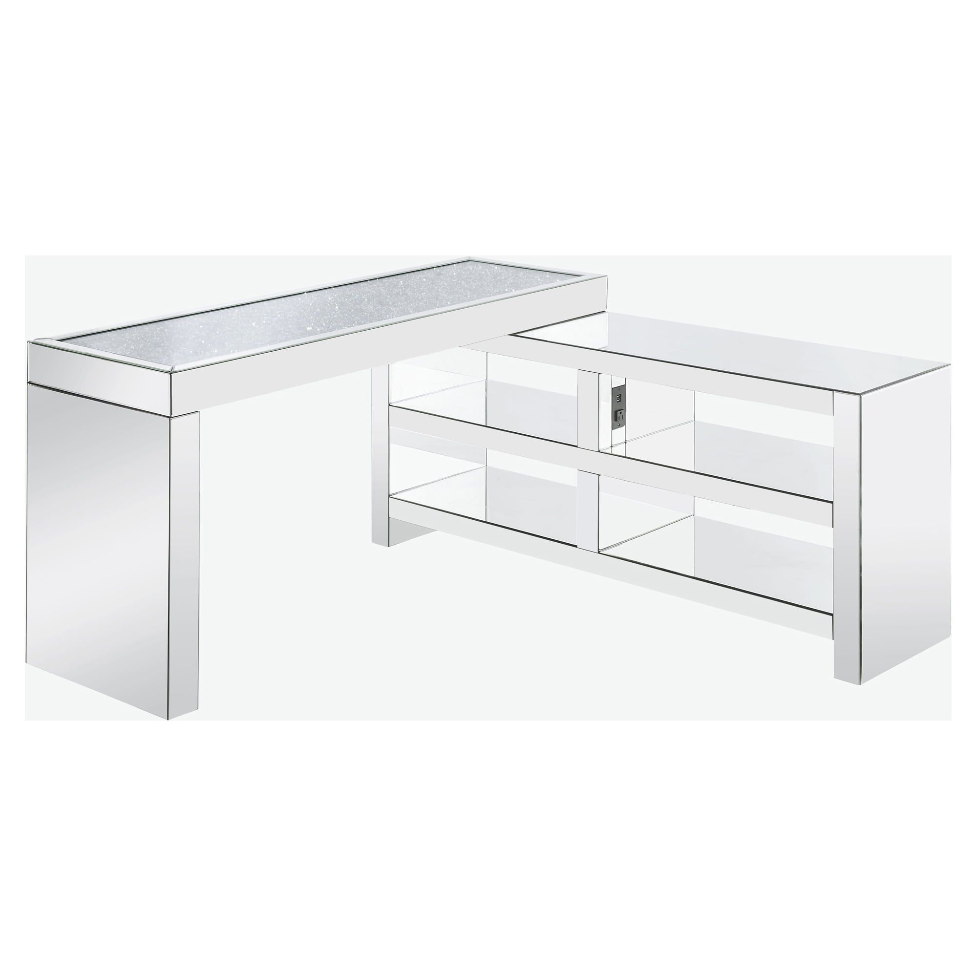 Noralie L-Shaped Clear Glass Writing Desk with USB Port