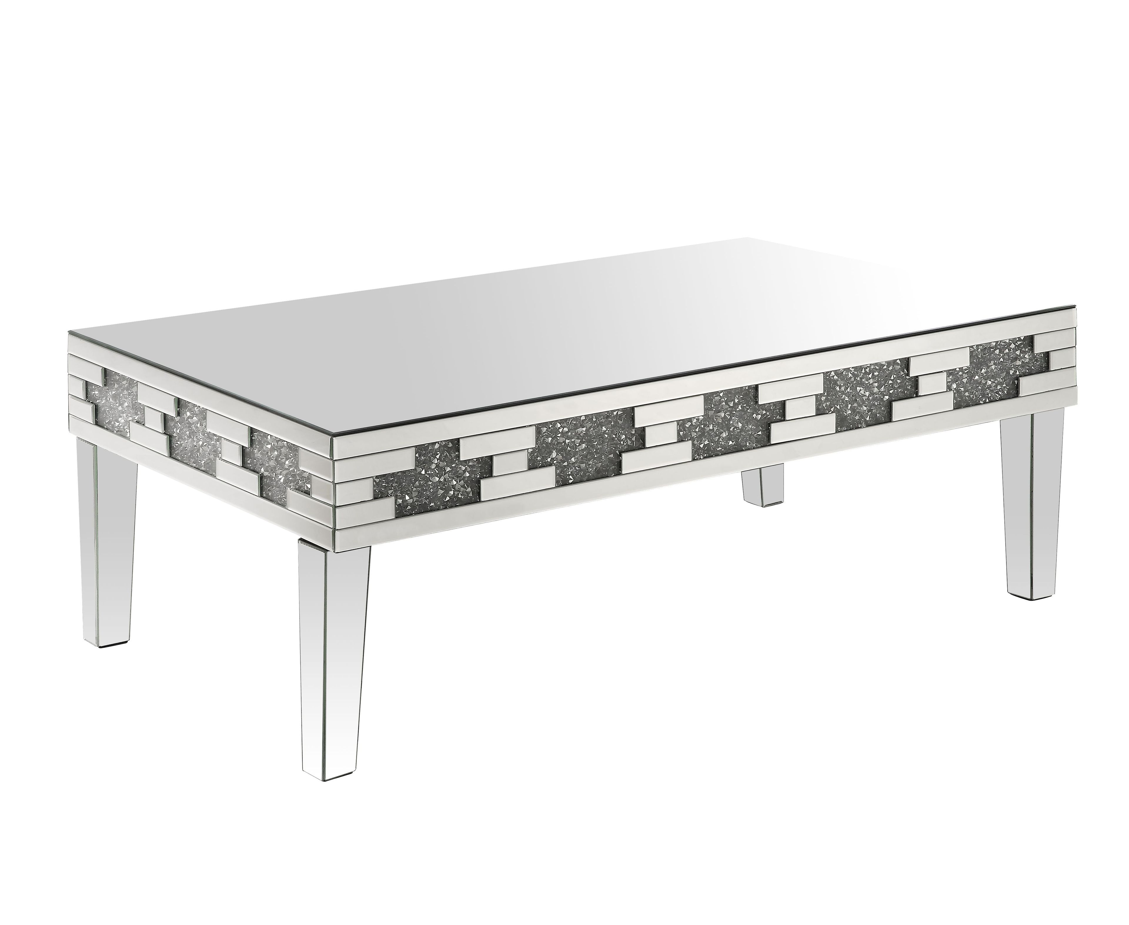 Elegant Mirrored 53" Rectangular Coffee Table with Acrylic Accents