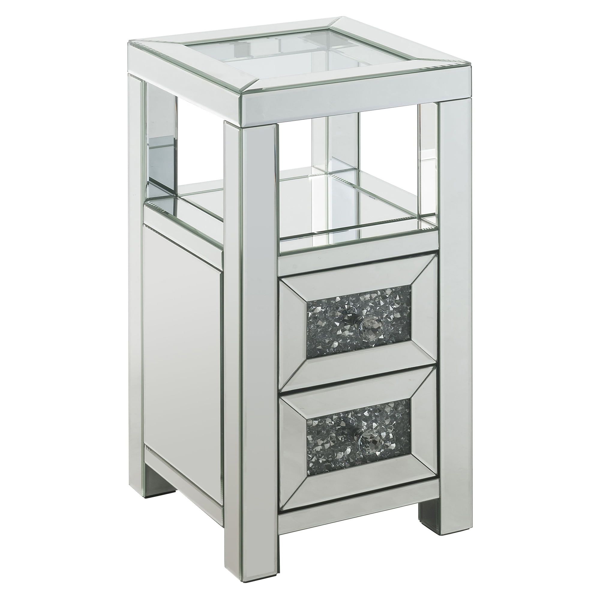 Noralie Mirrored Glass Accent Table with Faux Diamonds