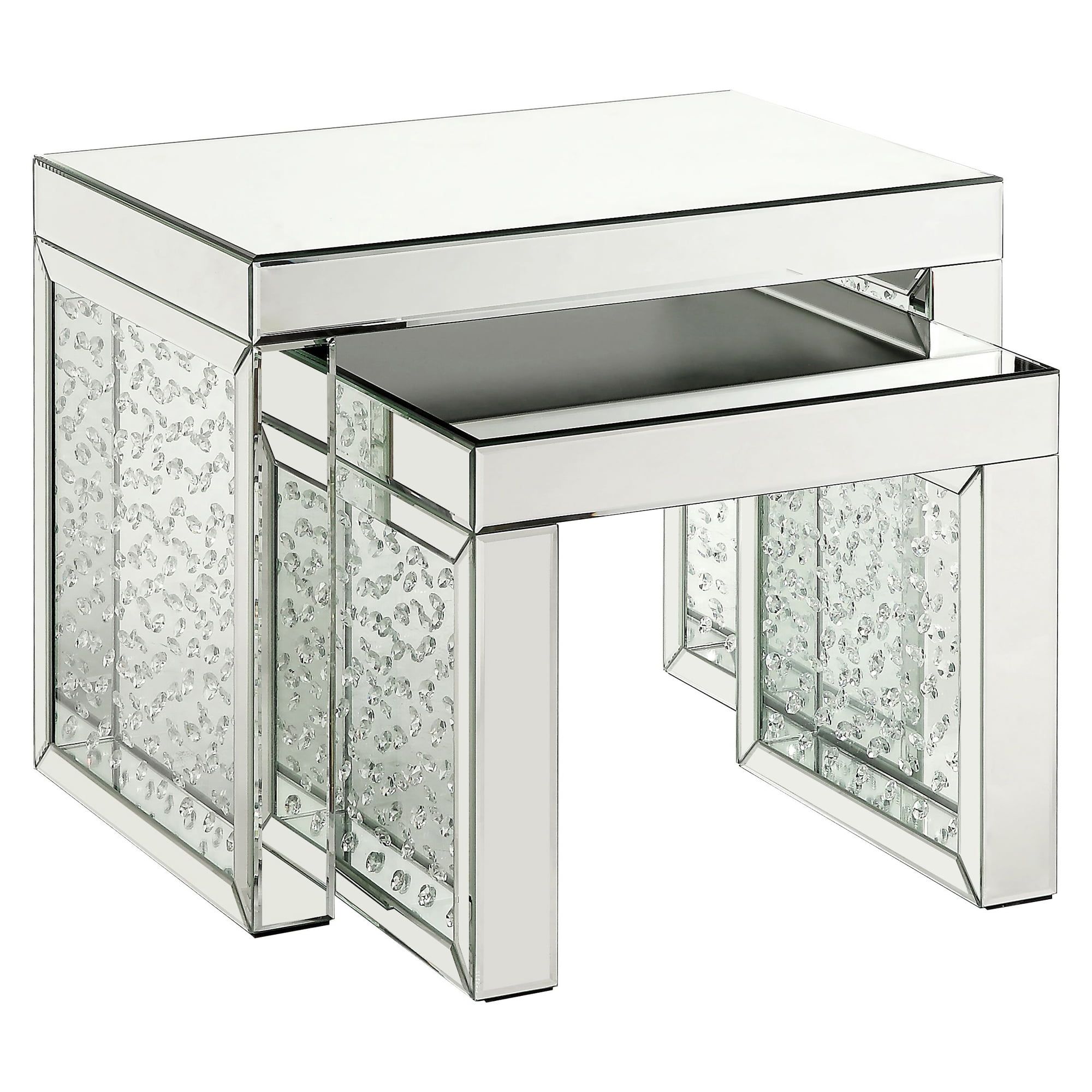 Nysa 14" Mirrored Glass and Wood Accent Table