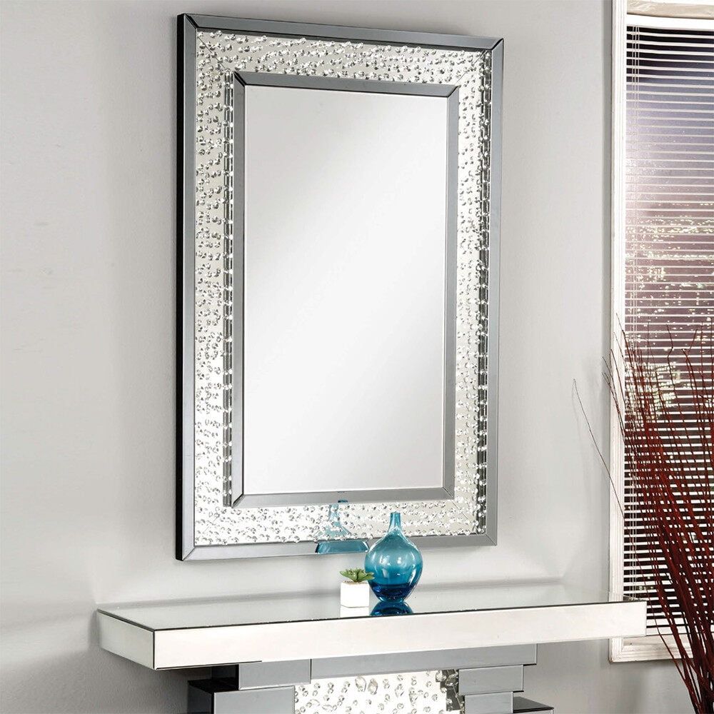 Nysa 32"x48" Rectangular Wall Mirror with Faux Diamond Inlays